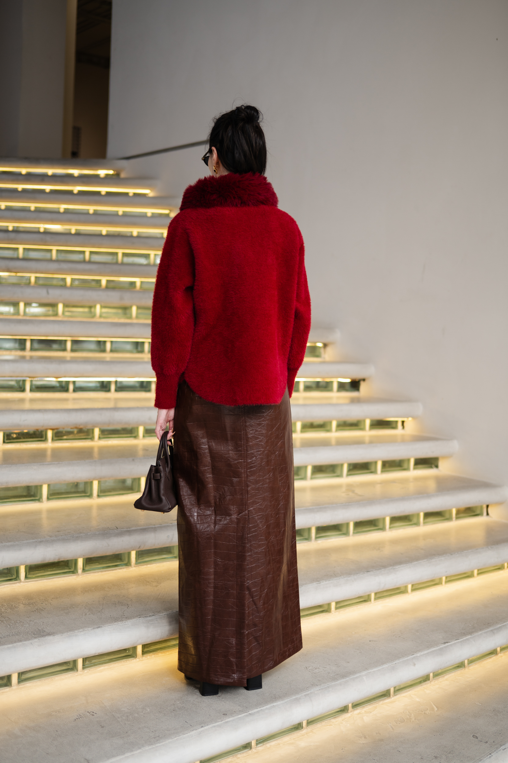 เสื้อกันหนาวขนเฟอร์แขนยาวปกขน