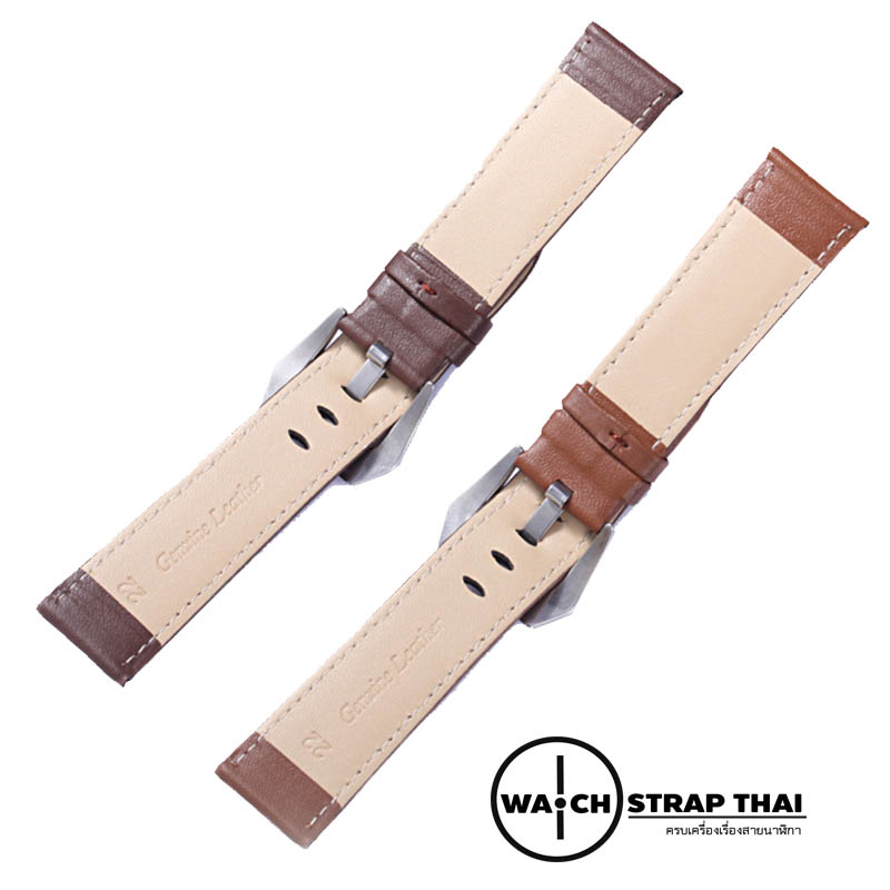 สายนาฬิกาหนังวัว SET04 Leather Strap สีน้ำตาลเข้ม Dark Brown ขนาด 20 , 22 มม สำหรับ Rolex,Seiko,Panerai