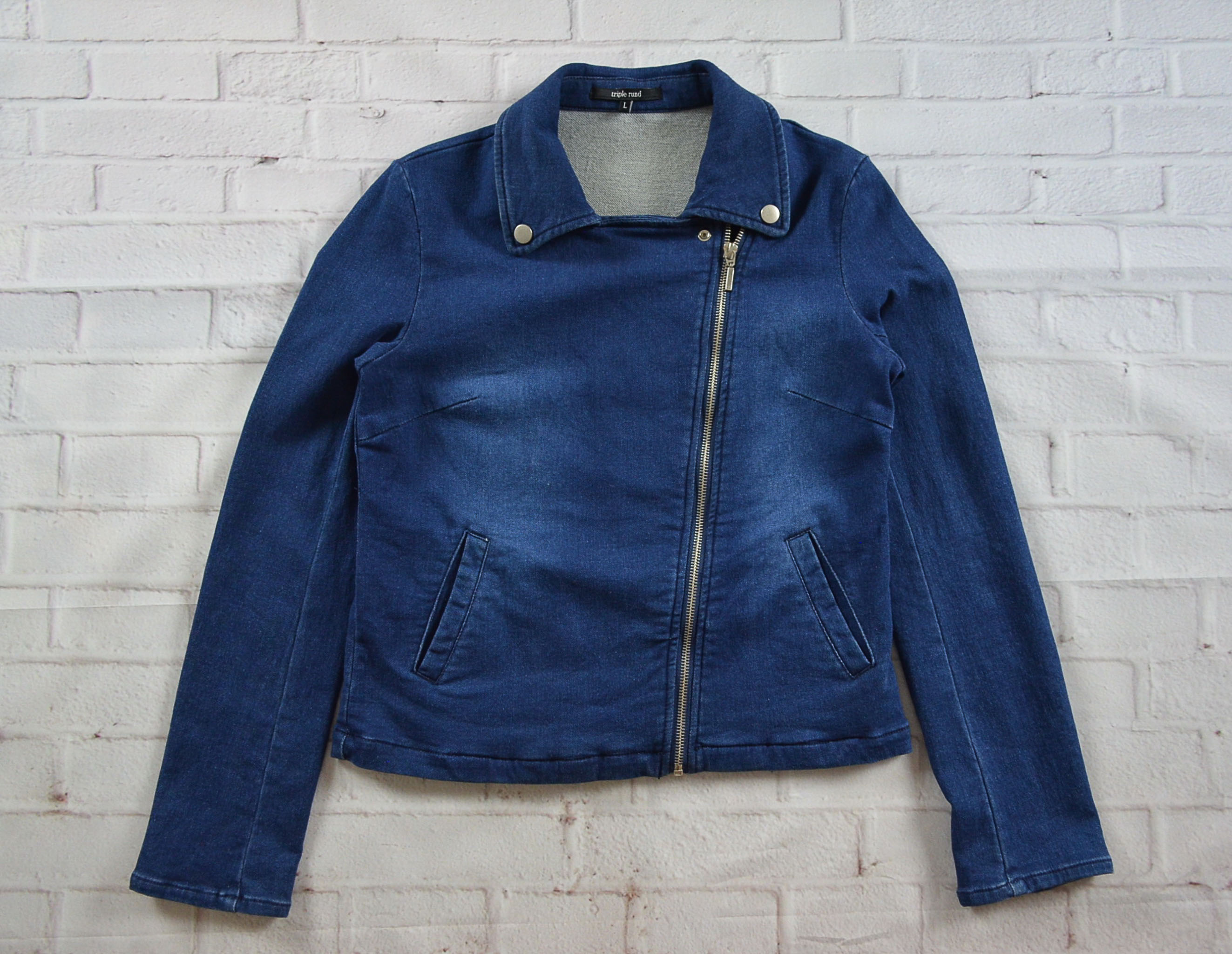 JEANS อกจริง33' (XS) เสื้อแจ็คเก็ตยีนส์ เสื้อยีนส์แขนยาวหญิงชาย สีเข้ม มีซิป ผ้านุ่มใส่สบายเป็นผ้ายีนส์ยีด