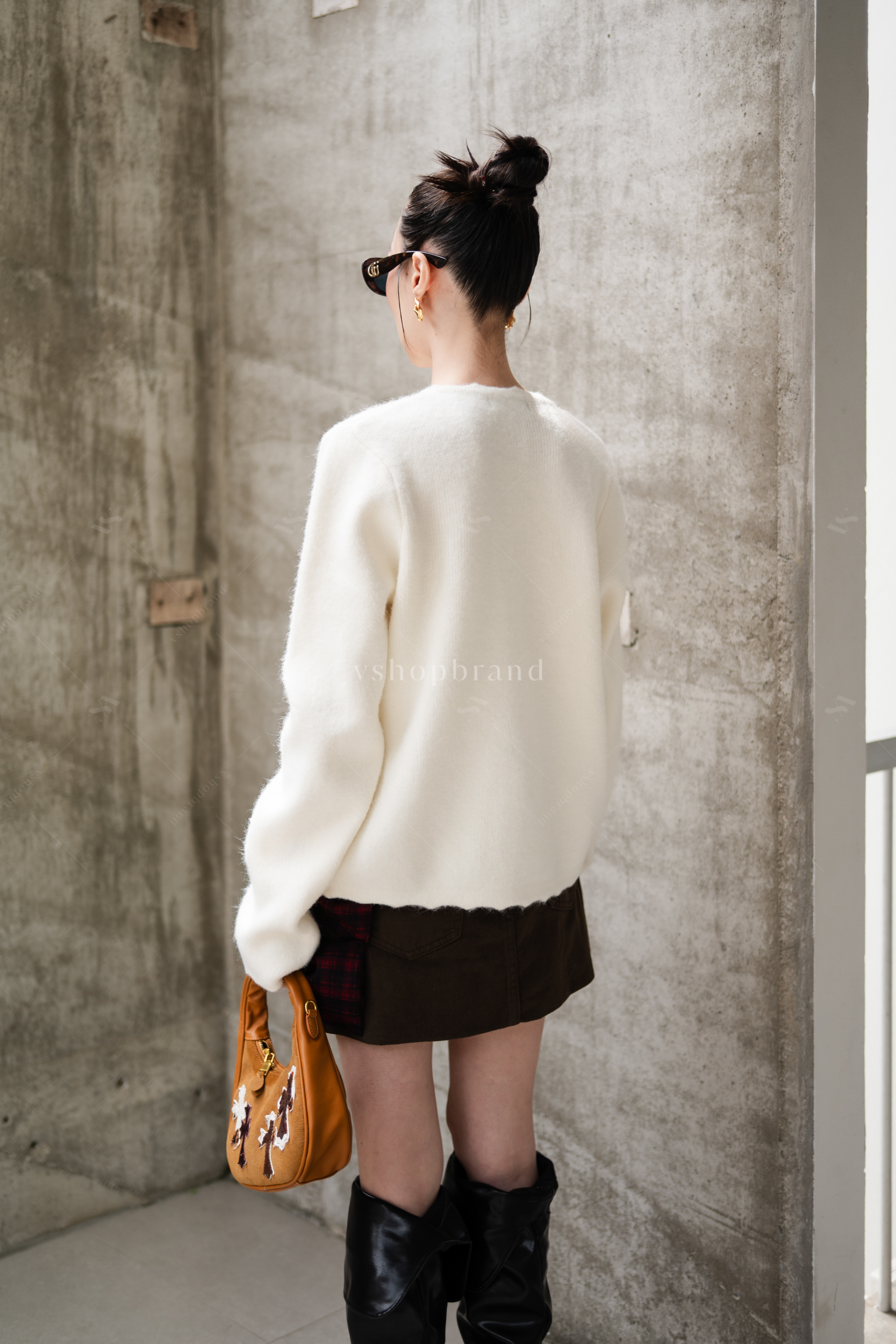 เสื้อไหมพรมแขนยาวขลิบขอบติดคริสมาสต์