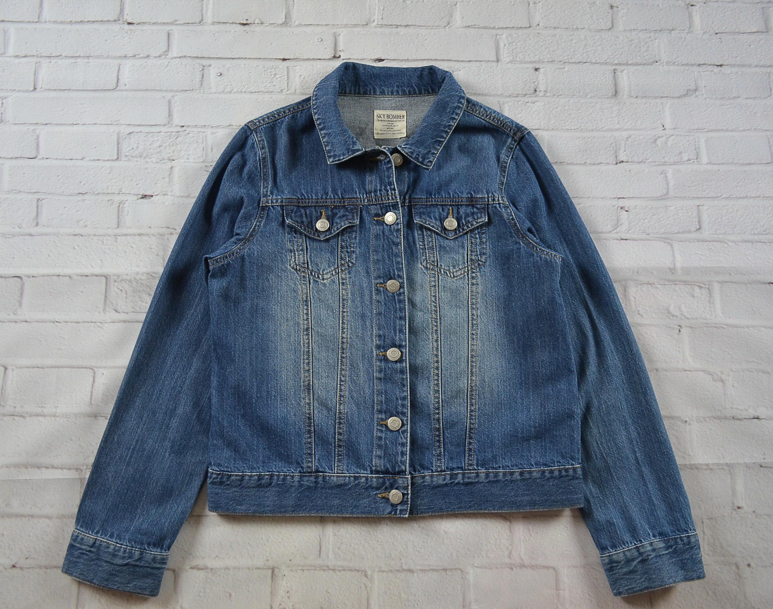 SKY BOMBER อกจริง38' (M) เสื้อแจ็คเก็ตยีนส์ เสื้อยีนส์แขนยาวหญิงชาย ผ้านุ่มใส่สบายไม่แข็ง