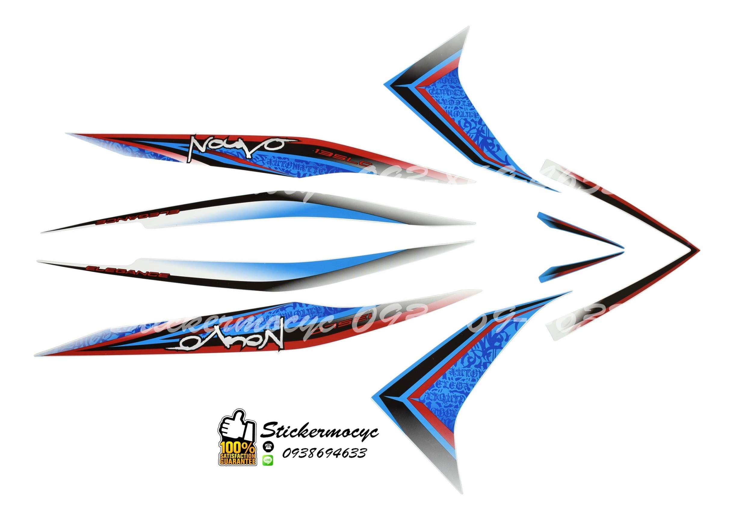 Sticker 3M YAMAHA NOUVO Elegance 135 ปี 2010 รุ่น 3 ติดรถสี ฟ้า ขาว (เคลือบเงา) สติ๊กเกอร์ 3 M แท้ สติ๊กเกอร์ติดมอไซค์ ยามาฮ่า นูโว
