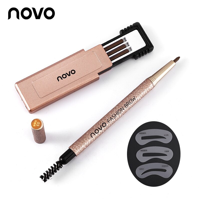 NOVO No.5146 Fashion Brow Nater โนโว ดินสอเขียนคิ้ว แบบหมุน มีแปรงปัดคิ้วในตัวพร้อมไส้ดินสอเปลี่ยน3แท่ง