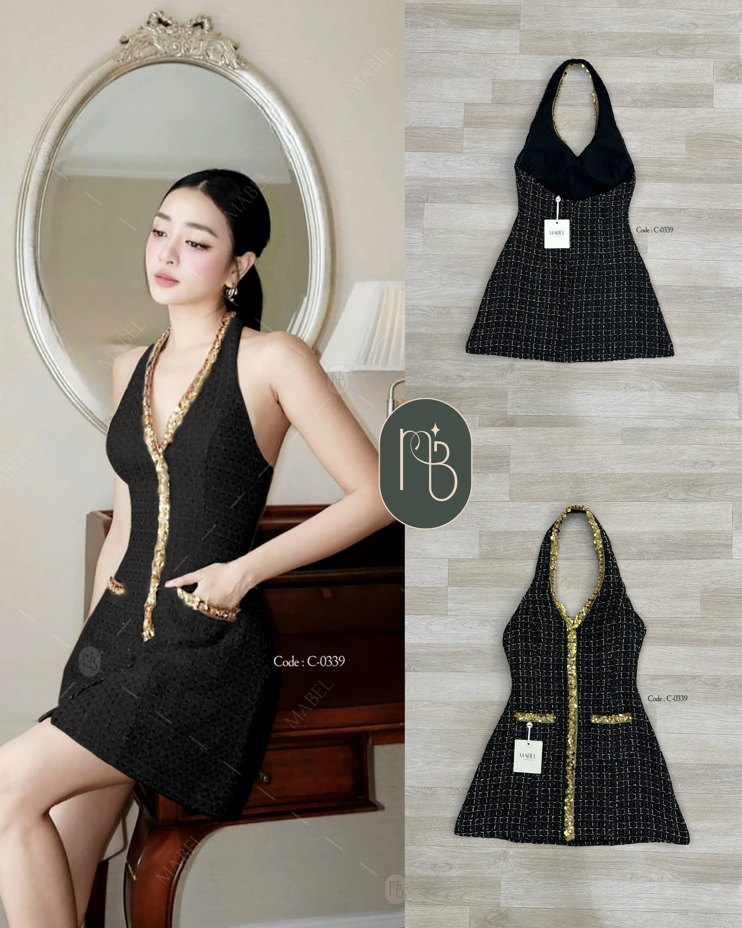 มินิเดรสคล้องคอทวิสทรงเปิดหลัง ดีเทลโครตหรูหรา มีช่องกระเป๋าด้านหน้า ชุดมีฟองน้ำและซับในทั้งตัว สวยมาก งานแฟชั่นสุดปัง งานจริงสวยจึ้ง ผ้าดีสุดๆ คอนเฟริมเลยค่ะ🖤 #BRANDMABEL #งานป้ายmabel