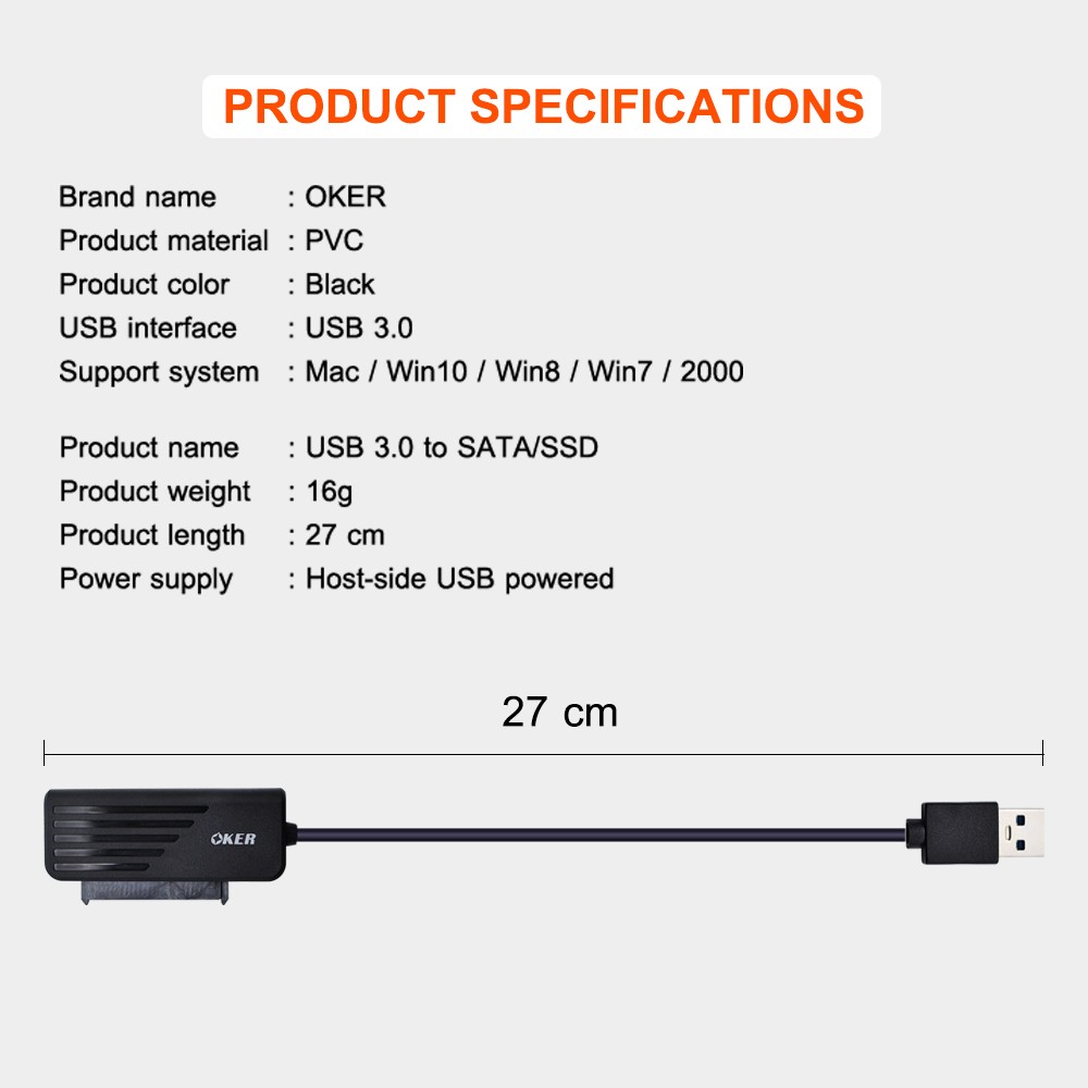 OKER ST-2538 OKER USB 3.0 TO SATA/SSD CABLE UPTO 10TB ST2538 US-OK-ST-S2538