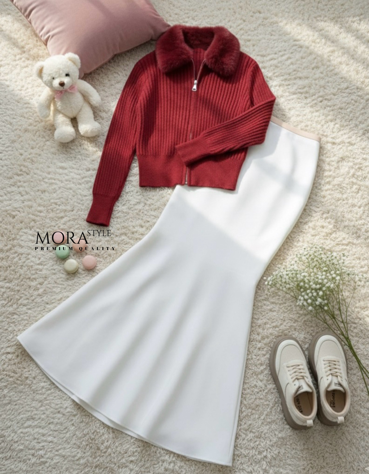 เซ็ท 2 ชิ้น เสื้อไหมพรมแขนยาว แต่งเฟอร์ขนที่คอ มีซิปรูดด้านหน้างานน่ารักมากกกกก มาพร้อมกับกระโปรงยาวผ้าลื่นทิ้งตัวใส่สบายใส่แมทช์สวยมากค่ะ