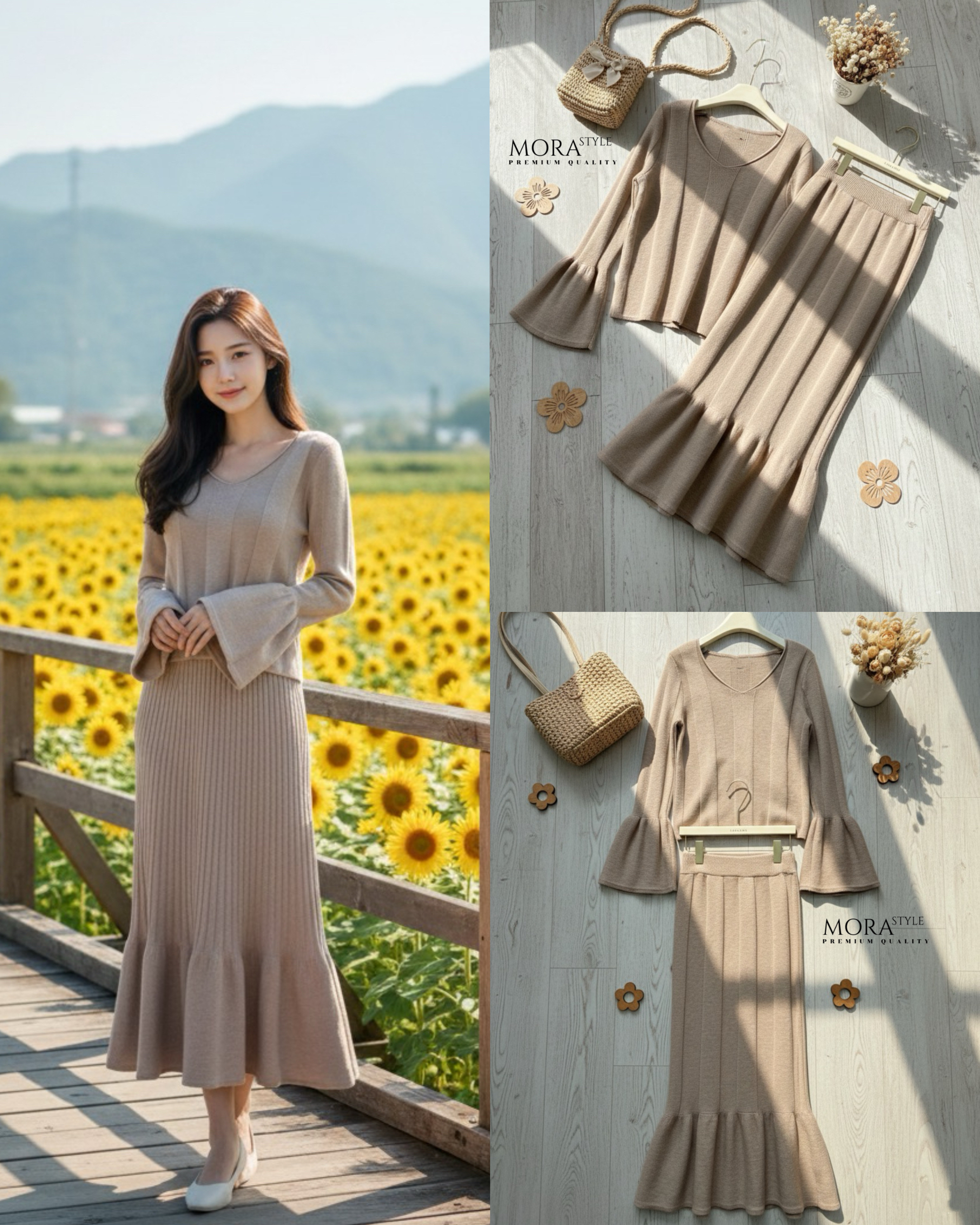 เซ็ตไหมพรม 2 ชิ้น เสื้อแขนยาวมี detail ลายร่องใหญ่ ผ้ายืดยืดหยุ่นใส่สบาย มาพร้อมกับ กระโปรงยาวปลายทรงปล่อยระบาย ใส่เที่ยวได้หลายโอกาสเป็นอีกรุ่นที่แนะนำมาต้องมีนะคะ