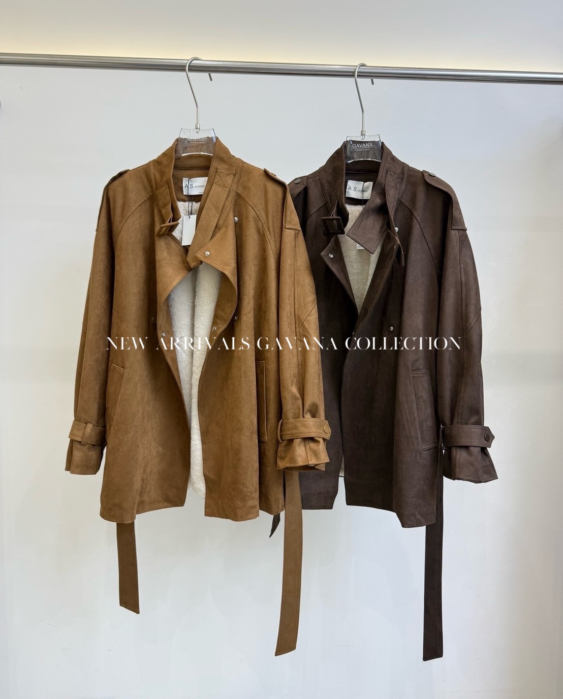 แจ็คเก็ตกันหนาวหนังกลับแขนยาว มาพร้อมเข็มขัด ✔ ดีเทลคอปีน ด้านในบุขนกันหนาว มีกรพเป๋าล้วงข้าง