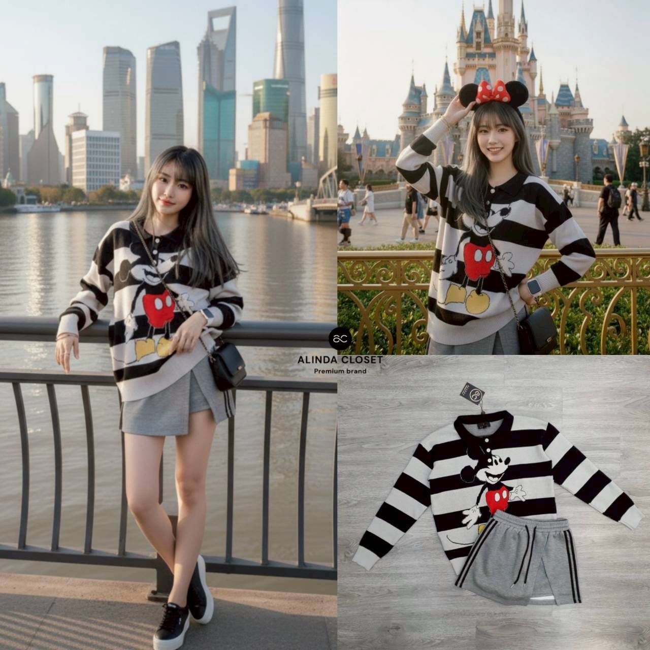 Tag : ❥𝐀𝐋𝐈𝐍𝐃𝐀 Code : #LE08711 Detail : ชุดเซ็ทเสื้อไหมพรมแขนยาวคอปกลายทางสีดำเทา ลายน้องมิคกี้สุดน่ารัก เนื้อผ้าดีมาก ใส่อุ่น ไม่คัน ทรงหลวมใส่สบายมากค่ะ มาพร้อมกับกระโปรงกางเกงสั้นสีเทาผ้าวอร์มเนื้อน