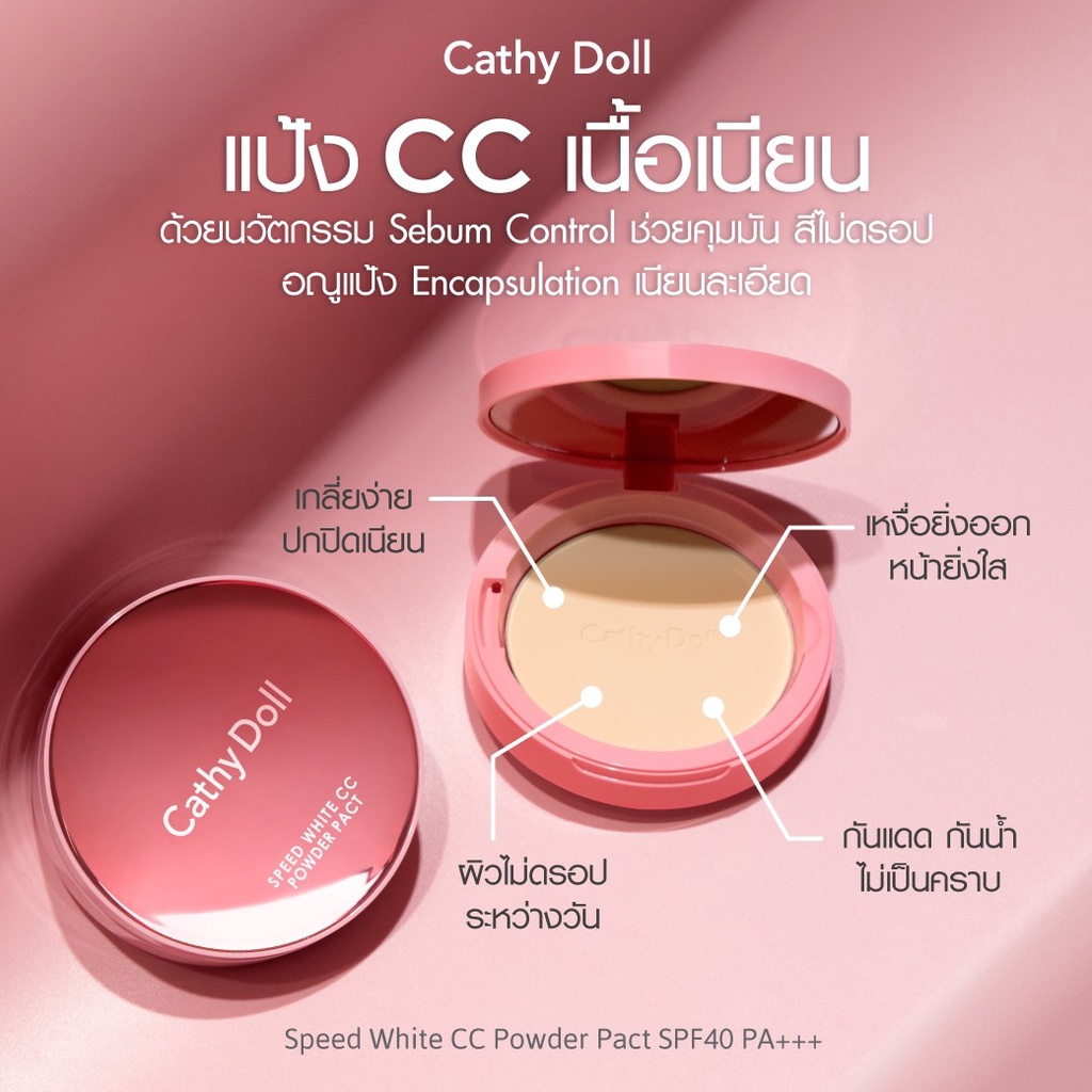 แป้งฝุ่นอัดแข็ง เคที่ ดอลล์ Cathy Doll Speed White Cc Powder Pact Spf40 Pa+++ 12g แป้ง cc