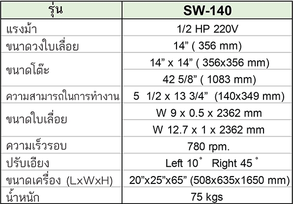 YH แท่นเลื่อยไม้ชนิดสายพาน รุ่น SW-140