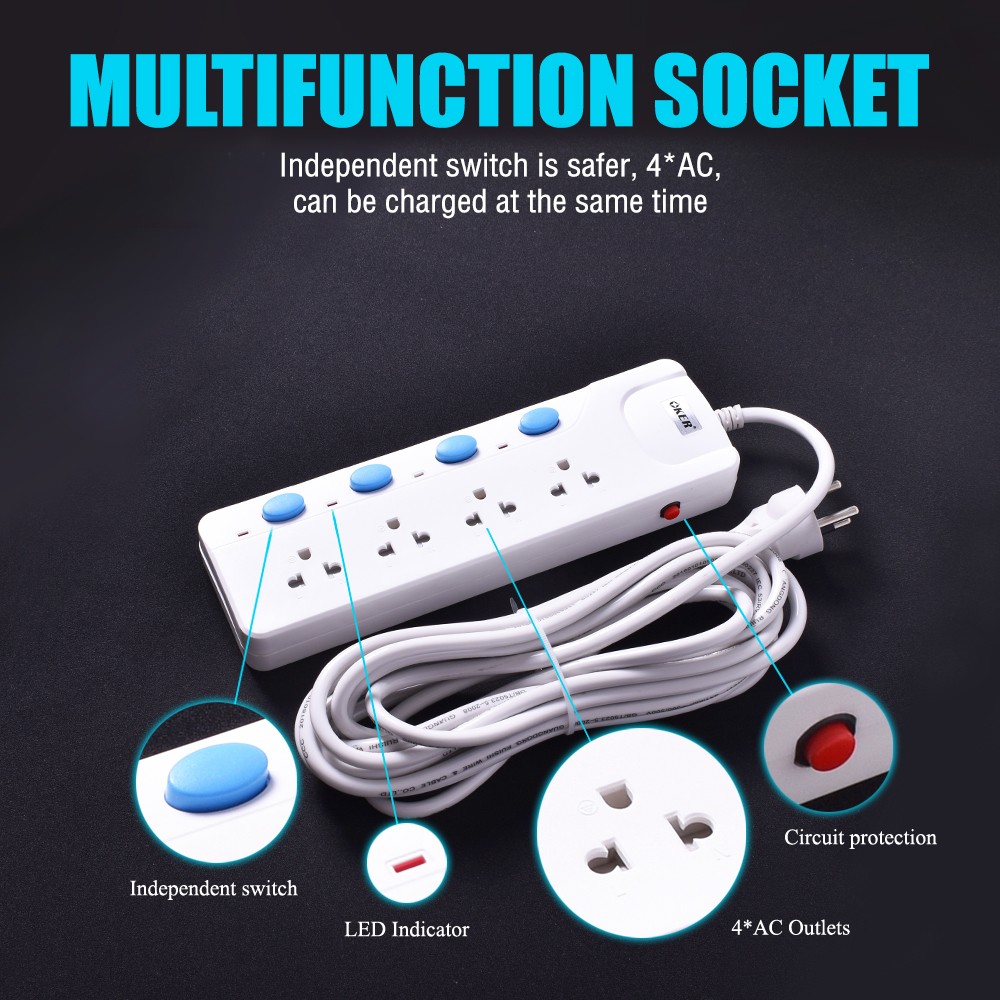 Oker PC-8559 /5 เมตร ปลั๊กไฟ 4เต้า 4สวิตซ์ มาตราฐาน มอก. PC-8559 5 เมตร PG-OK-05-8559W