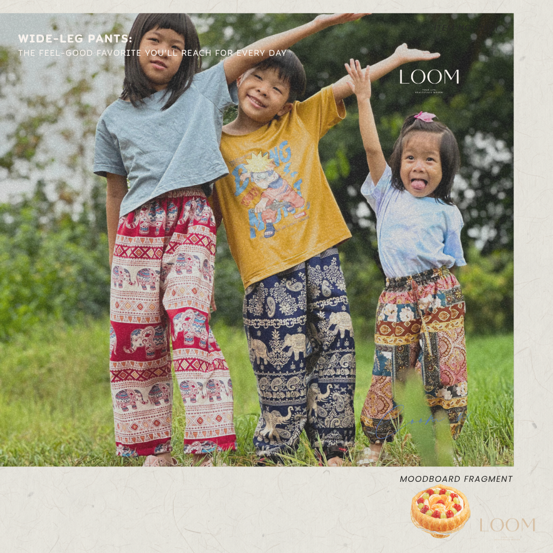 กางเกงขายาว ขาปล่อย กางเกงช้างเด็ก 6-12+ ขวบ | ทรงสวย ใส่สบาย มีหลายลาย ปั่นเครื่องได้ 🍃กางเกง LOOM