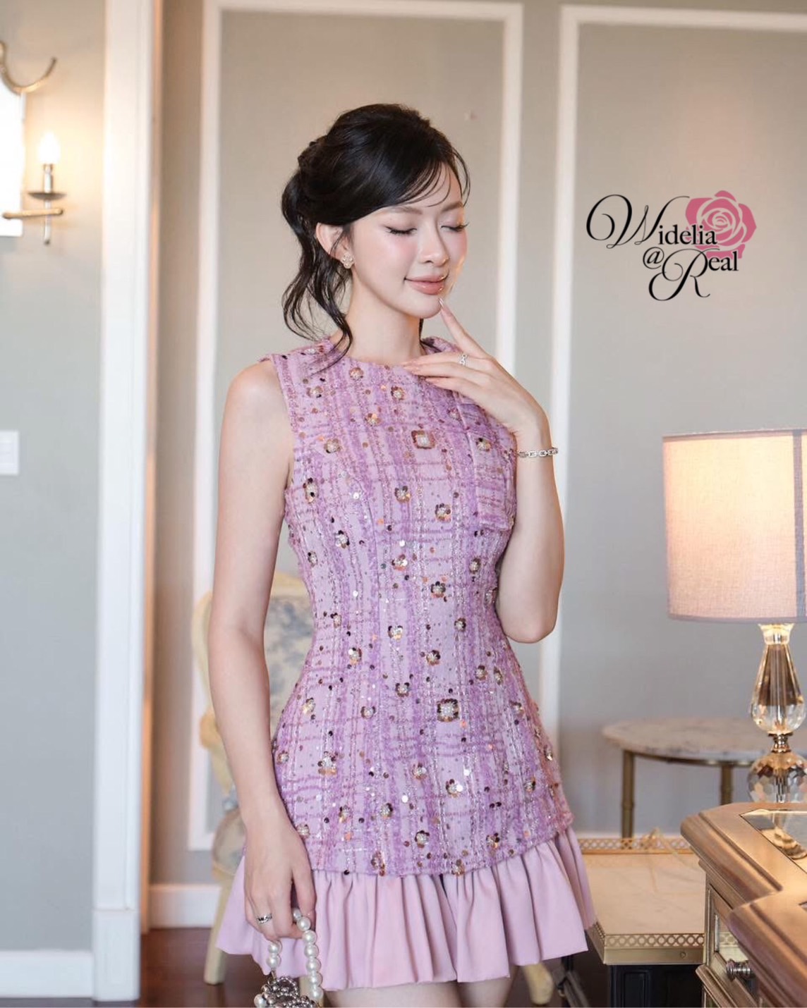 เดรสผ้าทวิตปักเลื่อม เย็บดอกไม้ด้วยลูกปัด ใส่แล้วดูสวยหรูมากแม่