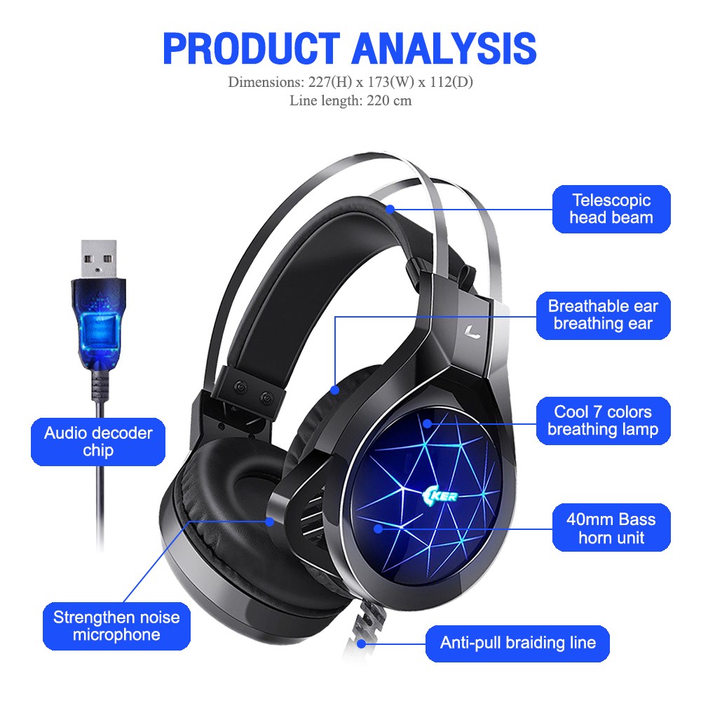 OKER X96 7 COLOR LED HI-FI STEREO HEADSET+MIC GAMING USB+3.5 SKU-02933