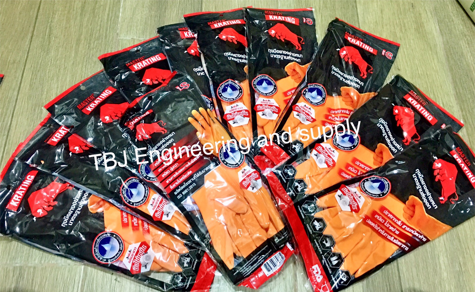 ถุงมือยางส้ม ยาว 12 นิ้ว (โหล)