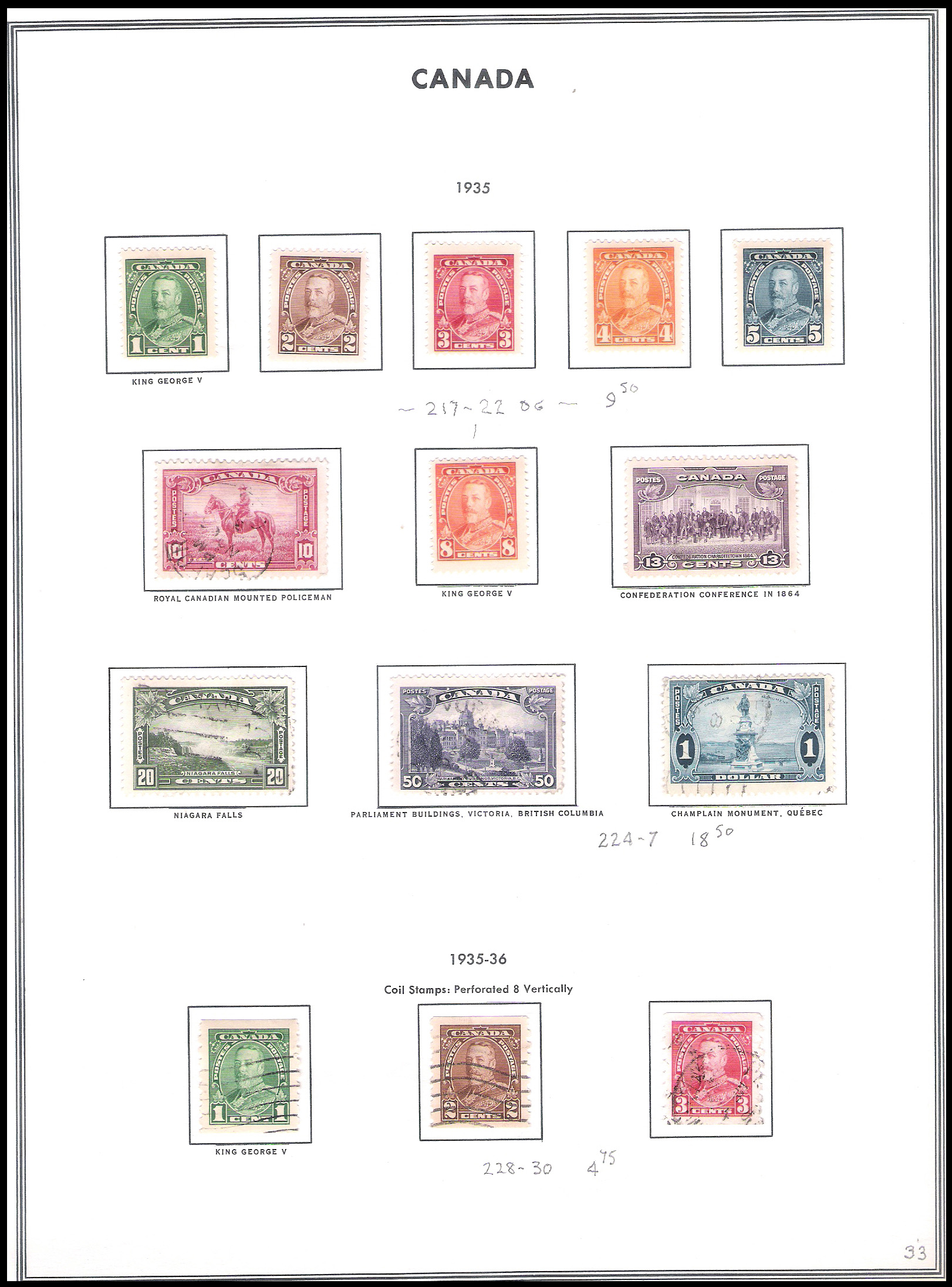 3 SHEETS 1935-1938 Canada (30 Stamps) CV $83