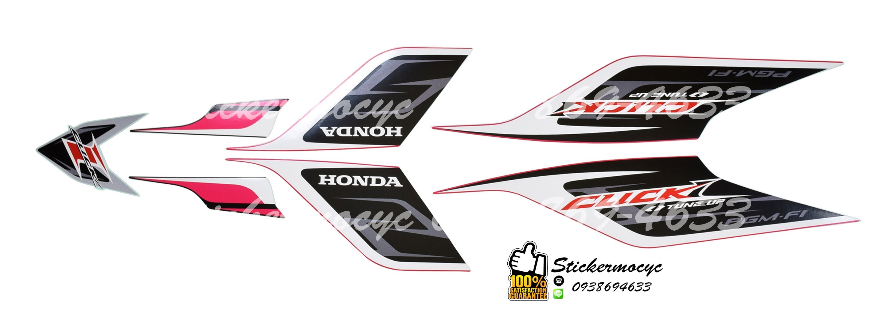 Sticker 3M HONDA Click i ปี 2010 รุ่น 14 Tune Up ติดรถสี ชมพู ดำ (เคลือบเงา) สติ๊กเกอร์ 3 M แท้ สติ๊กเกอร์ติดมอไซค์ ฮอนด้า คลิก