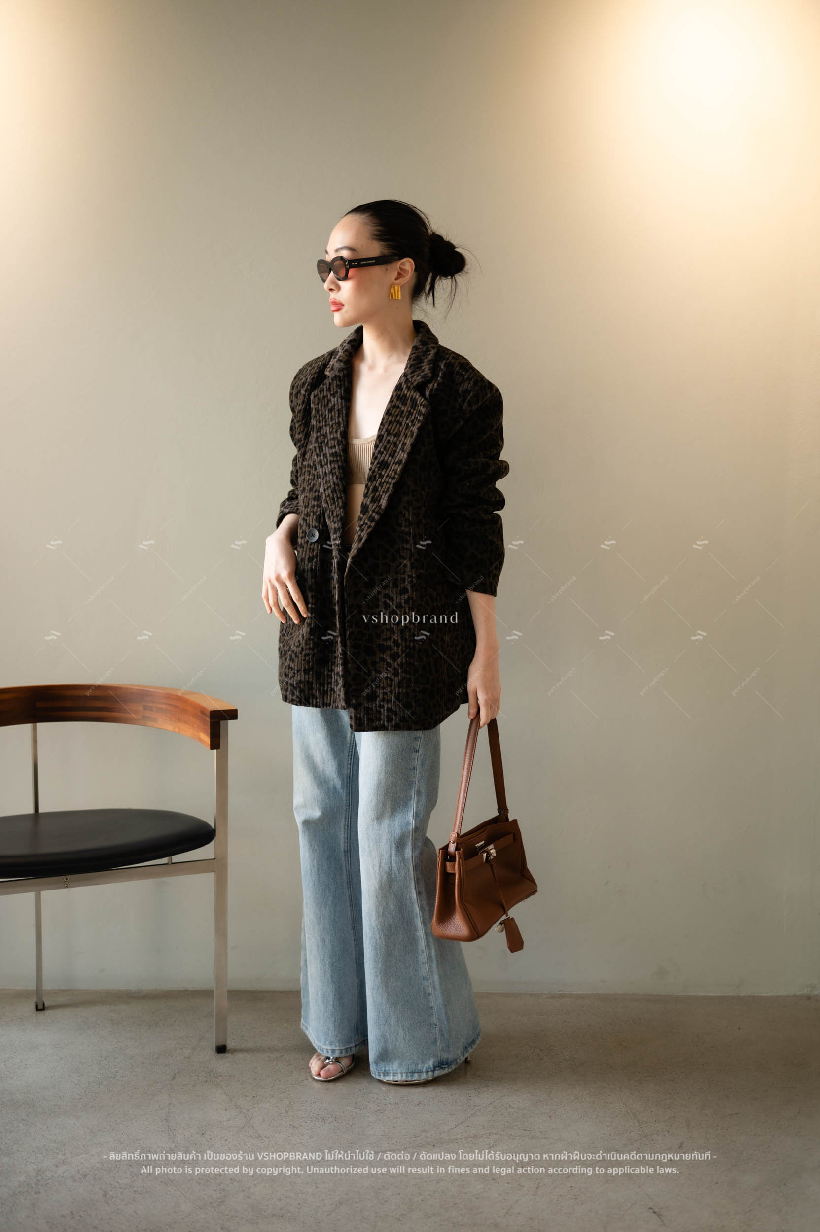 สูท Blazer แขนยาวลายเสือ