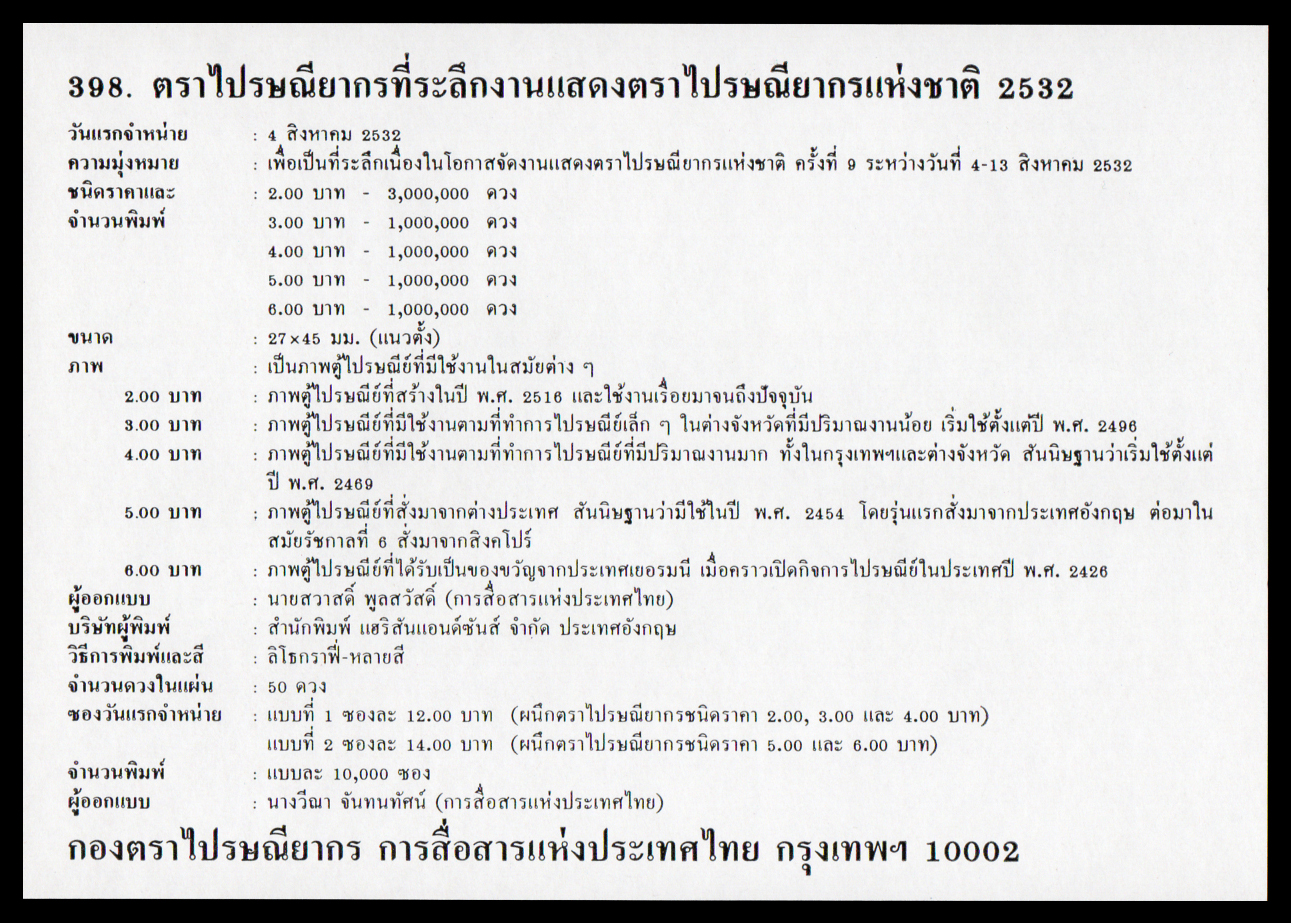 ซองวันแรกจำหน่ายงานแสดงตราไปรษณียกรแห่งชาติ 2532 + ประทับตรางาน