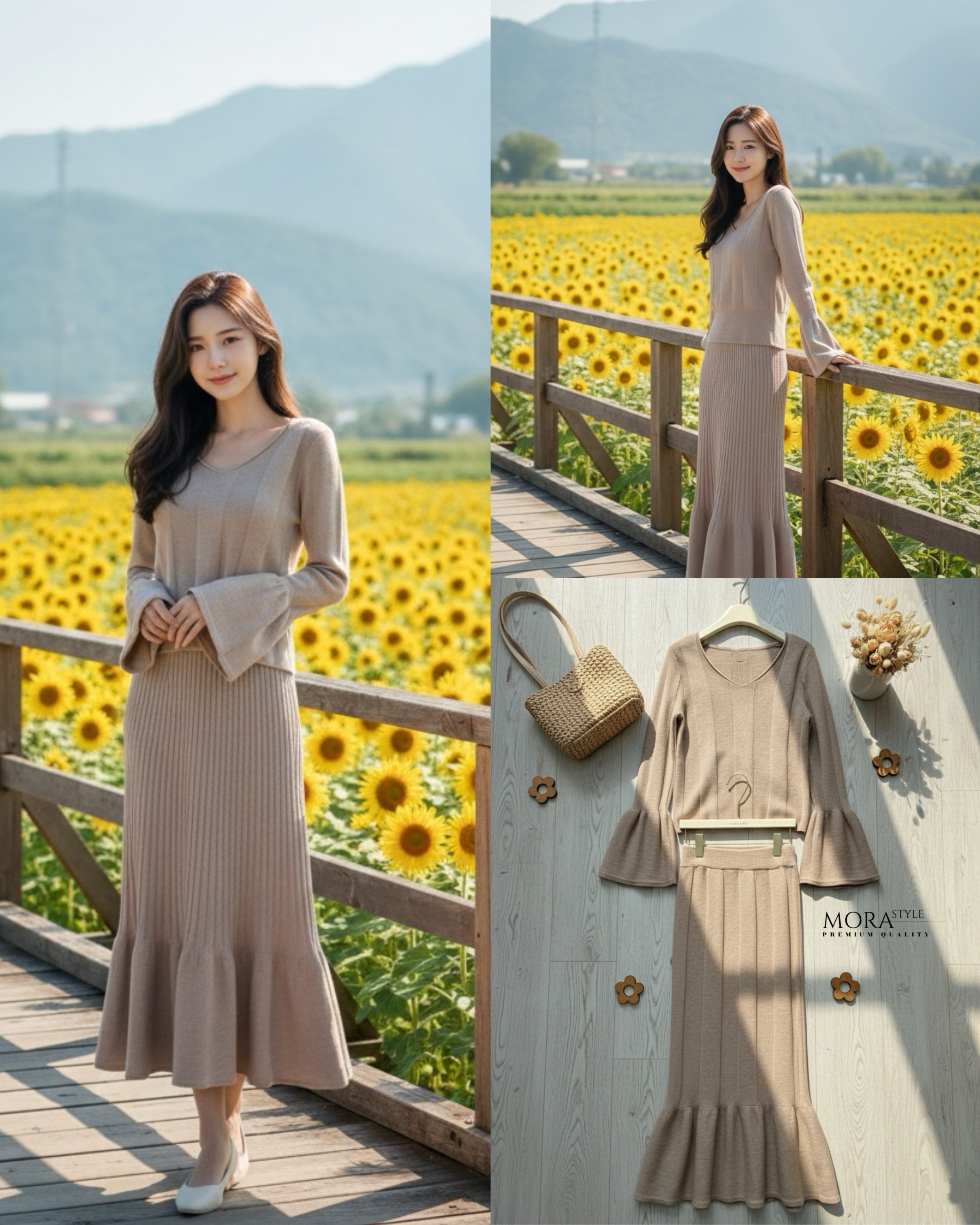 เซ็ตไหมพรม 2 ชิ้น เสื้อแขนยาวมี detail ลายร่องใหญ่ ผ้ายืดยืดหยุ่นใส่สบาย มาพร้อมกับ กระโปรงยาวปลายทรงปล่อยระบาย ใส่เที่ยวได้หลายโอกาสเป็นอีกรุ่นที่แนะนำมาต้องมีนะคะ