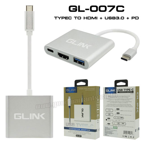 GLINK GL-007C TYPE C TO HDMI , USB 3.0+PD CA-TC-GL-G007C