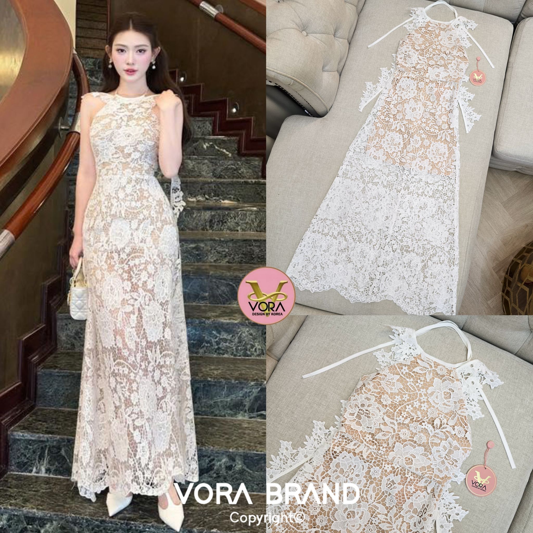 Dress ยาว แขนกุด แต่งผ้าพาดยาวด้านหลัง เอวเข้ารูป กระโปรงยาวสวย เนื้อผ้าลูกไม้เนื้อดี ผ้าหนามีน้ำหนัก เป็นทรงสวยมากค่ะ ซับในทั้งชุด ใส่ออกมาเป็นทรงสวยสุดๆค่า ซับในทั้งชุดค่า