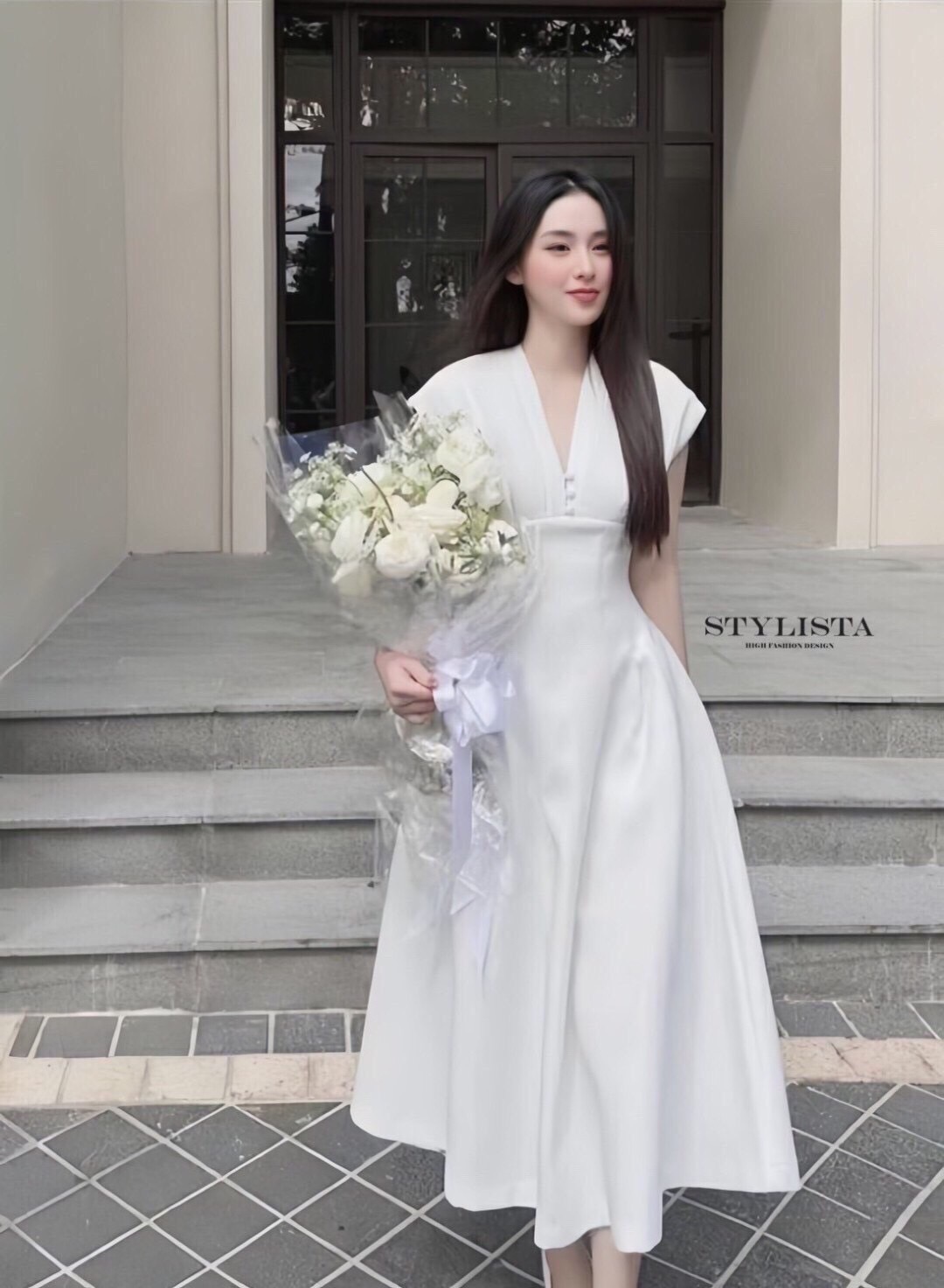 เดรสยาว คอวี เเต่งกระดุมหน้า ซิปหลัง กระโปรงพริ้วๆ ใส่สวยน่ารักมากๆ ใส่เที่ยว ใส่ออกงาน ใส่ได้หลายโอกาส จัดด่วนนนๆ ชุดสวยหมดเร็วนะคร๊า