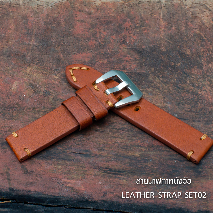 สายนาฬิกา สายนาฬิกาหนังวัว SET02 Leather Strap มีสี Brown Tan สีน้ำตาลแทน ขนาดความกว้างสาย 20 , 22 mm