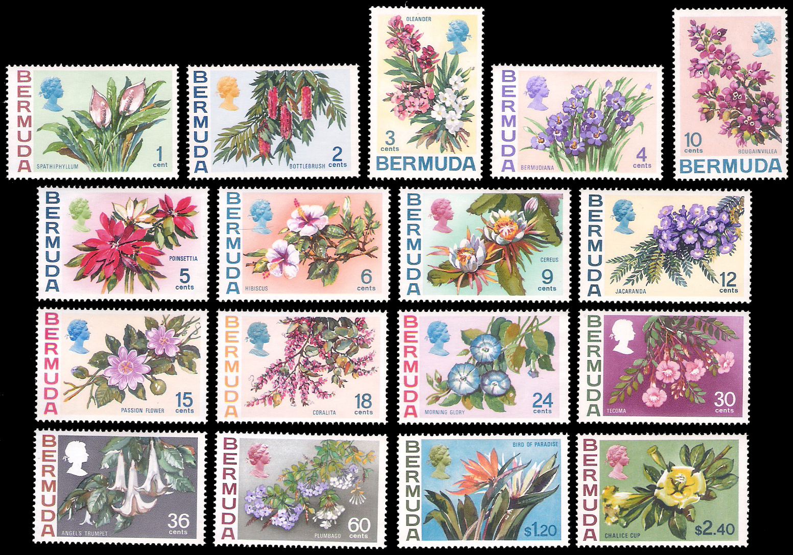1970 Bermuda QEII Set of 17 CV $53.5