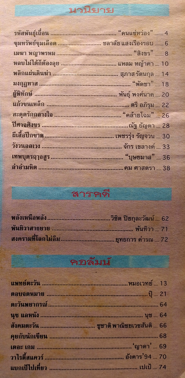 ตะวันสแควร์ ปีที่ 30 ฉบับที่ 1536 จันทร์ 30 กันยายน 2545 (มัทนา ใจอินทร์)