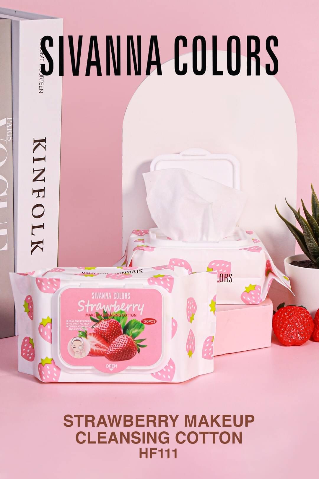 Sivanna Strawberry Makeup CLeaning Cotton 120 แผ่น/กล่อง แผ่นเช็ดเครื่องสำอาง ซิวานนา : HF111