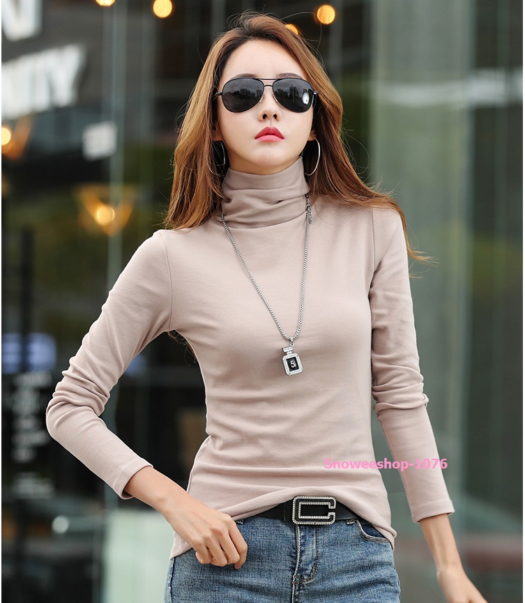 เสื้อคอเต่าแขนยาวสไตส์เกาหลีผ้าฮีทเทคใส่สบายยืดได้ กันหนาว กันลม ได้ดี