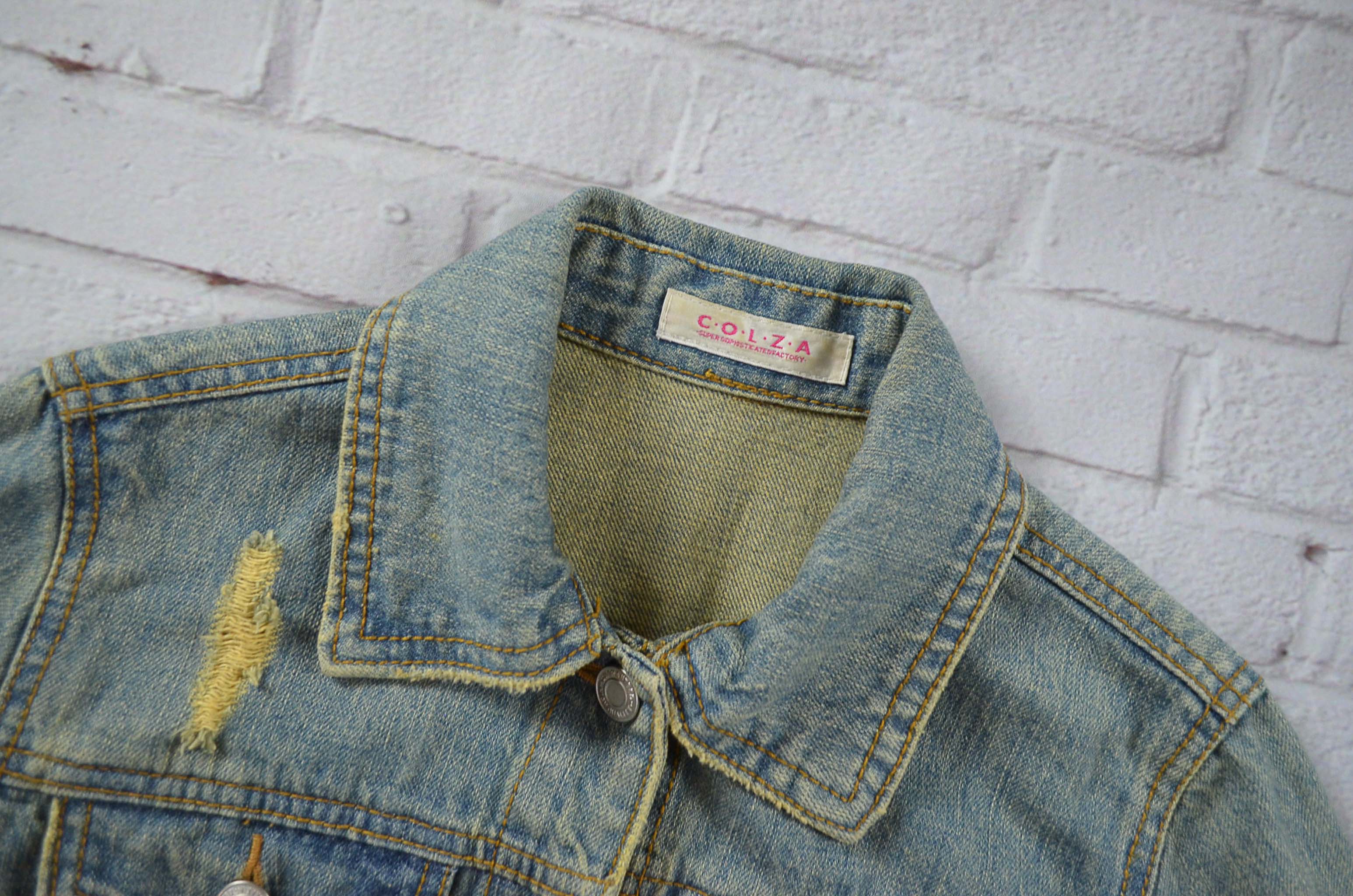 C.O.L.Z.A อกจริง33' (XS) เสื้อแจ็คเก็ตยีนส์ เสื้อยีนส์แขนยาวหญิงชาย สีเขียวสนิม แต่งสกิดผ้านุ่มใส่สบาย