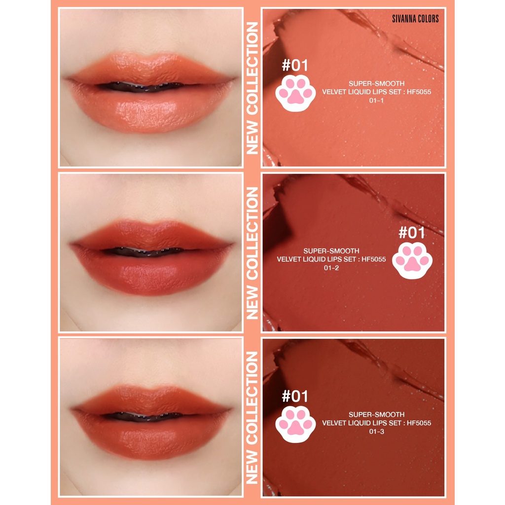 Sivanna Colors Super-Smooth Velvet Liquid Lip Set HF5055 ซีเวียน่า ลิป เซทอุ้งเท้าเหมียว