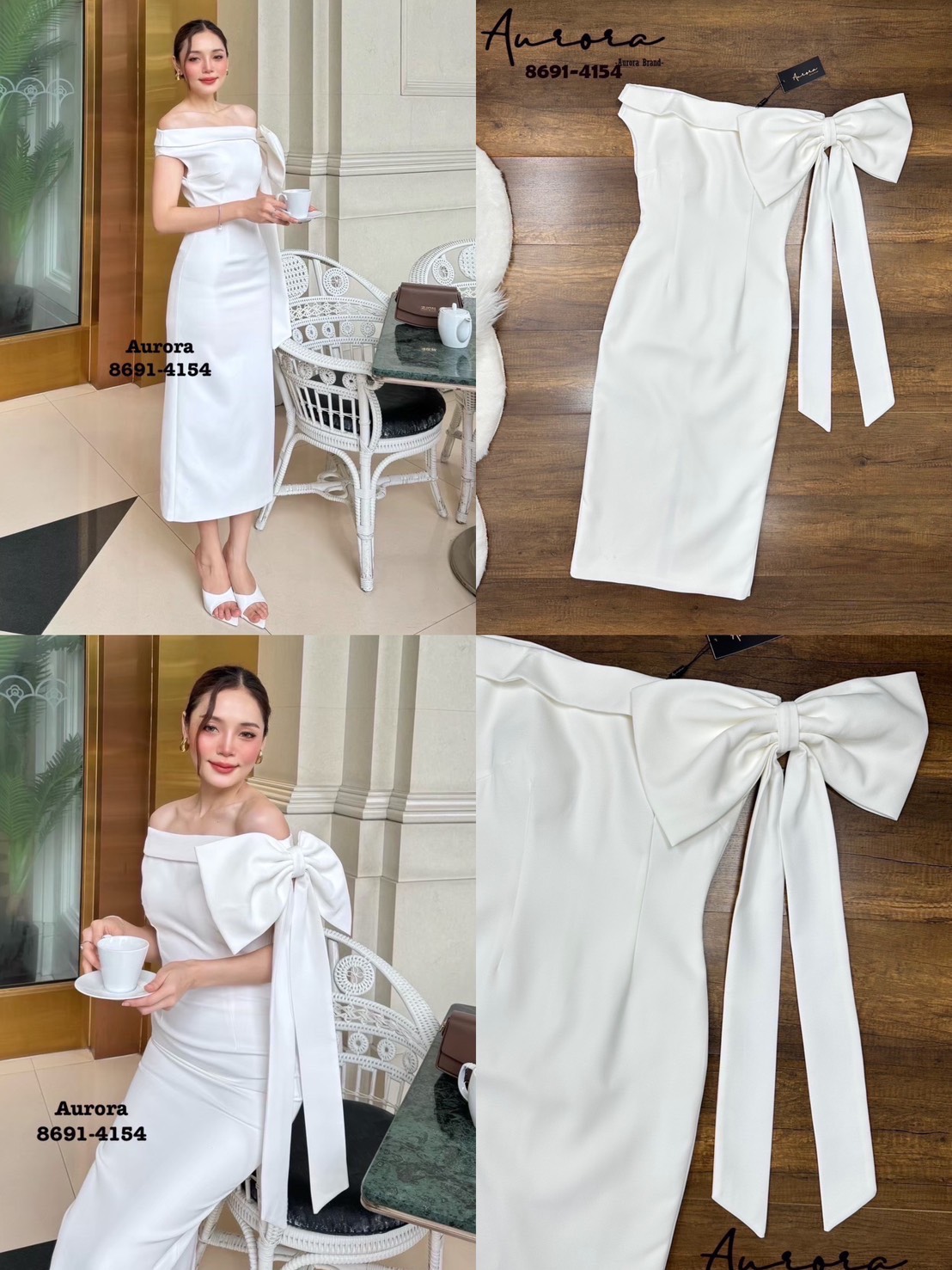 Label :: AURORA by RAMI-PAPHA เดรสเปิดไหล่โทนสีขาว สวยดูดีมีสไตล์ ด้านข้างซ้ายมือแต่งคล้ายโบว์ สวยงดงามคร่าาา งานผ้าดี๊ดี ผ้าดีมากๆ อกเสริมฟองน้ำเพื่อทรงสวย มีซับใน มีซิปหลัง