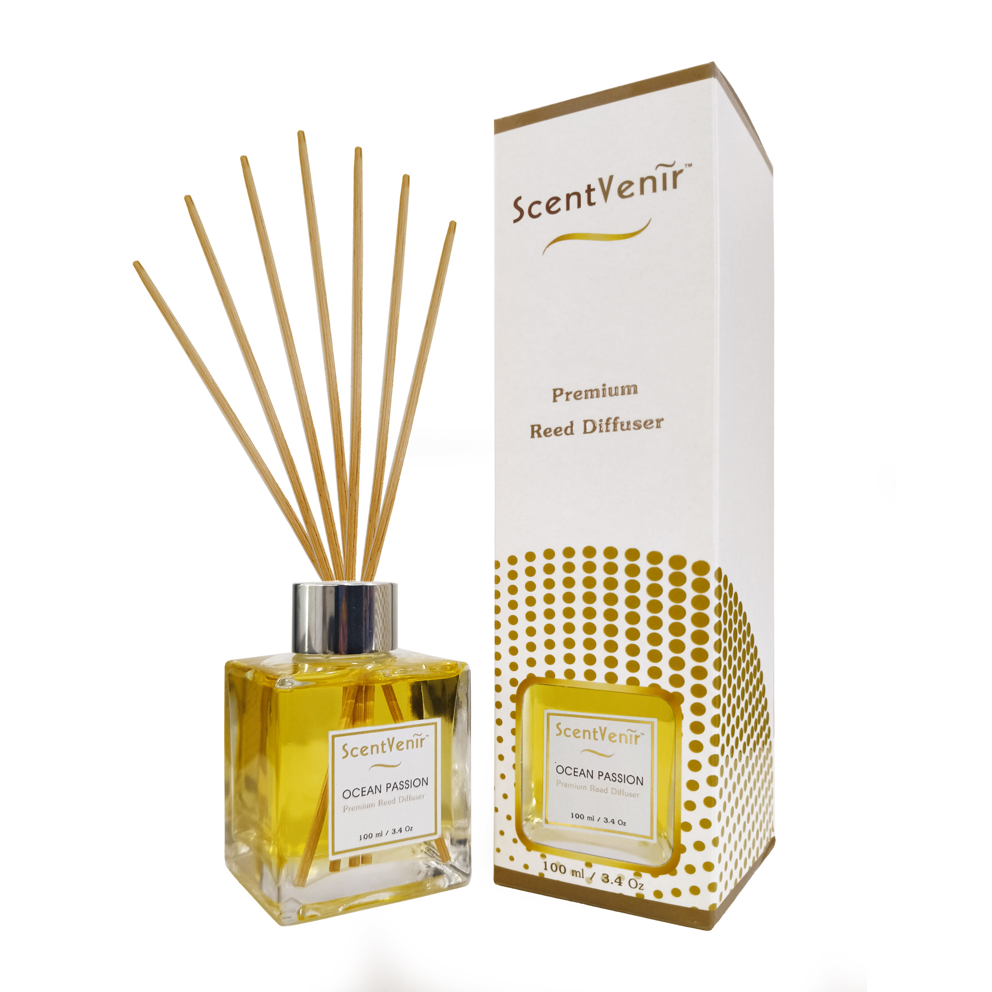 ScentVenir OCEAN PASSION Scent Diffuser น้ำหอมกระจายกลิ่น น้ำหอมปรับอากาศ ไม้หวาย ก้านไม้ ก้านหวาย ก้านไม้หอม กลิ่นโอเชี่ยน แพชชั่น สัมผัสกับกลิ่นแห่งท้องทะเล หอมสะอาดสดชื่น, เย็นสบาย อโรม่า สูตรน้ำมันหอมระเหยแท้กับหัวน้ำหอมเกรดสูง ขนาด 100ml ใช้นาน 5 เดื