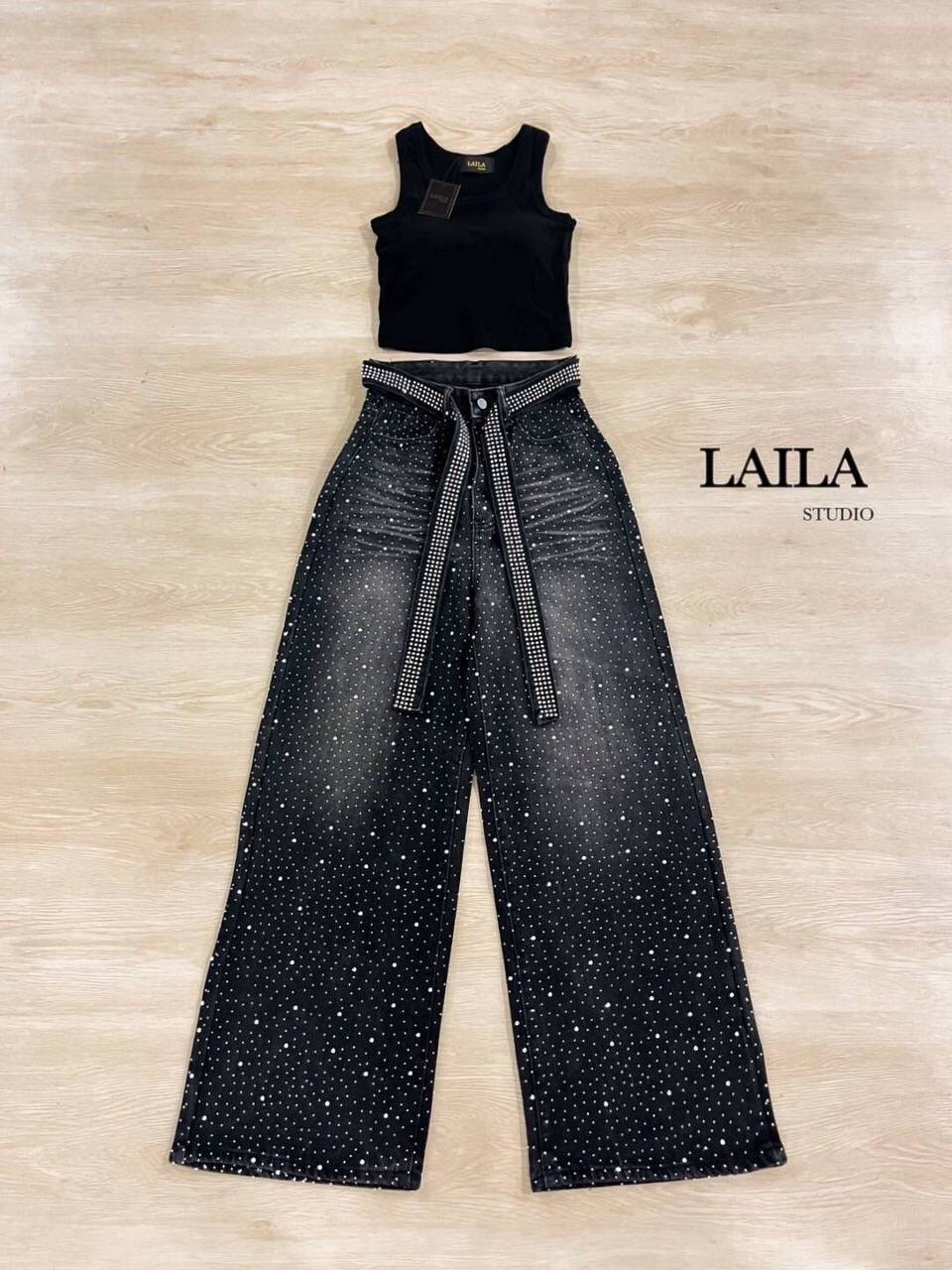 Set เสื้อ+กางเกง เสื้อครอปทรงกล้ามงานผ้ายืดหยุ่น พร้อมเสริมฟองในตัว มาพร้อมกางเกงยีนส์นำเข้าทรงบอยๆปล่อยๆแต่งตอกเพชรพร้อมสายเข็ดขัดแต่งเพรชอย่างดีงานกระเป๋าสองข้างผ้ายีนส์มีน้ำหนักทรงดีลุคโคเรียเท่ๆสุดคุ้มค่าาการันตี #ชุดเซ็ท #bylaila brand #กางเกงคาร์โก้