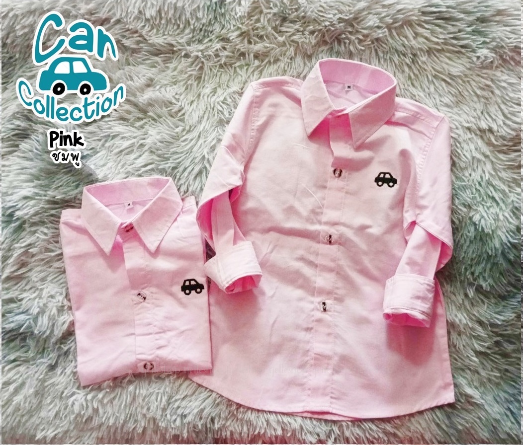 car เสื้อเชิ้ตเด็ก แขนยาว คอปก สีชมพู 8เดือน-10ขวบ