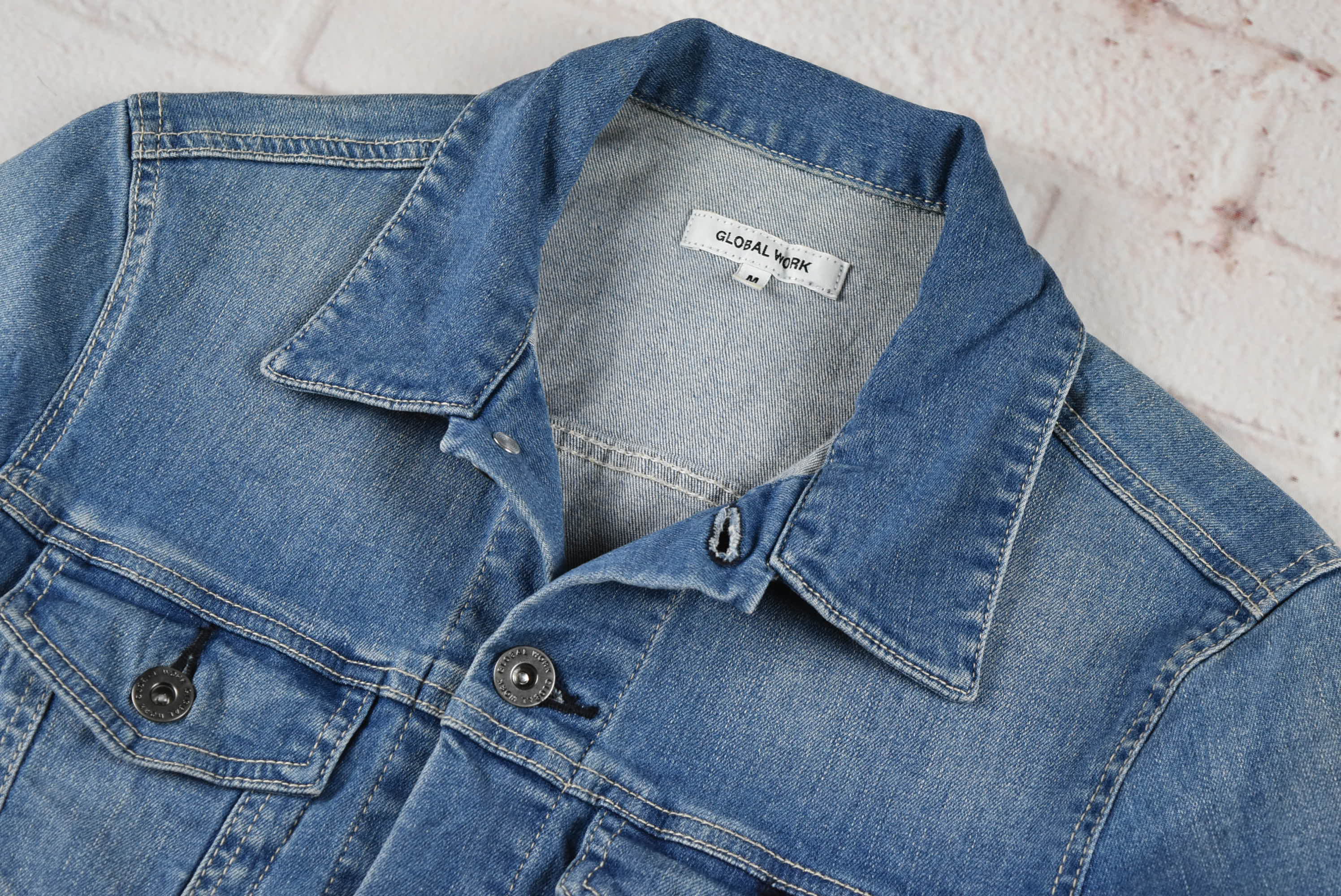 GLOBAL WORK อกจริง 34 ไซส์ S เสื้อแจ็คเก็ตยีนส์ แขนยาว ผู้หญิง เนื้อผ้านุ่มใส่สบาย ทรงสวย มีกระเป๋าข้างเป๋าใน