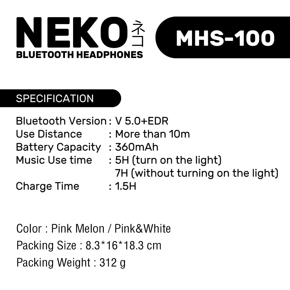 MHS-100 NEKO MELON BLUETOOTH HEADPHONE SKU-02048