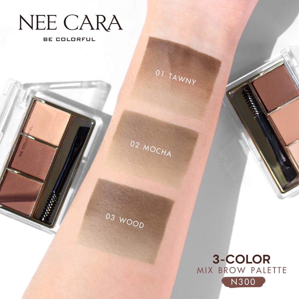 NEE CARA 3-COLOR MIX BROW POWDER Palette N300 นีคาร่า ที่เขียนคิ้ว แบบฝุ่น