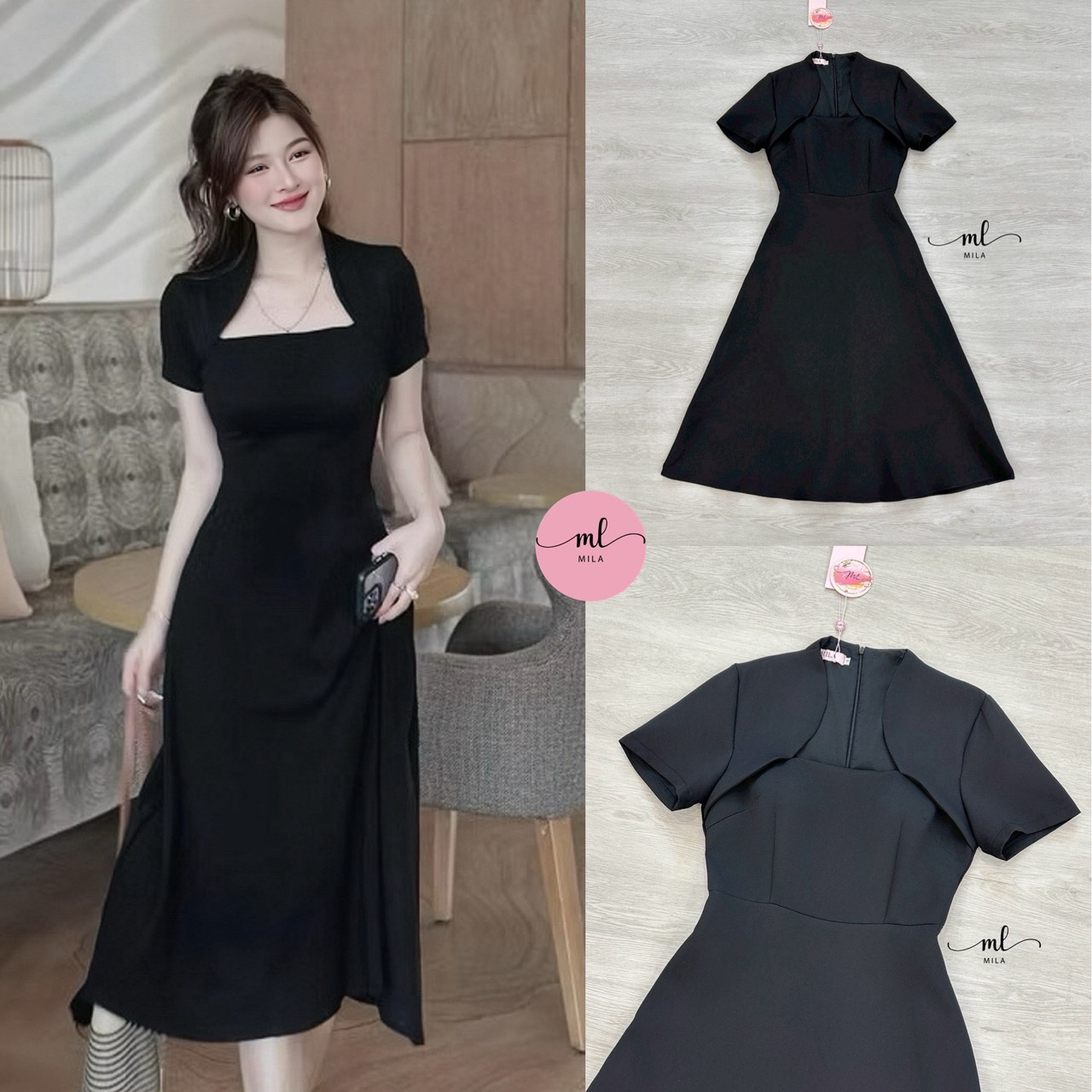 Black Elegant Dress 🖤 เดรสเรียบหรูดูแพง ดีไซน์คอปิด แขนสั้น เข้ารูปช่วงอกและเอว ( เสริมฟองน้ำและซิปหลังซ่อนอย่างดี ) ช่วยขับทรงให้ดูเพรียวสวย กระโปรงทรงตรงดูสุภาพแต่ยังคงความแฟชั่น ใส่ไปทำงานหรือออกงานได้หมด เนื้อผ้าดี แพทเทิร์นเป๊ะ เริ่ดสุดๆค่า