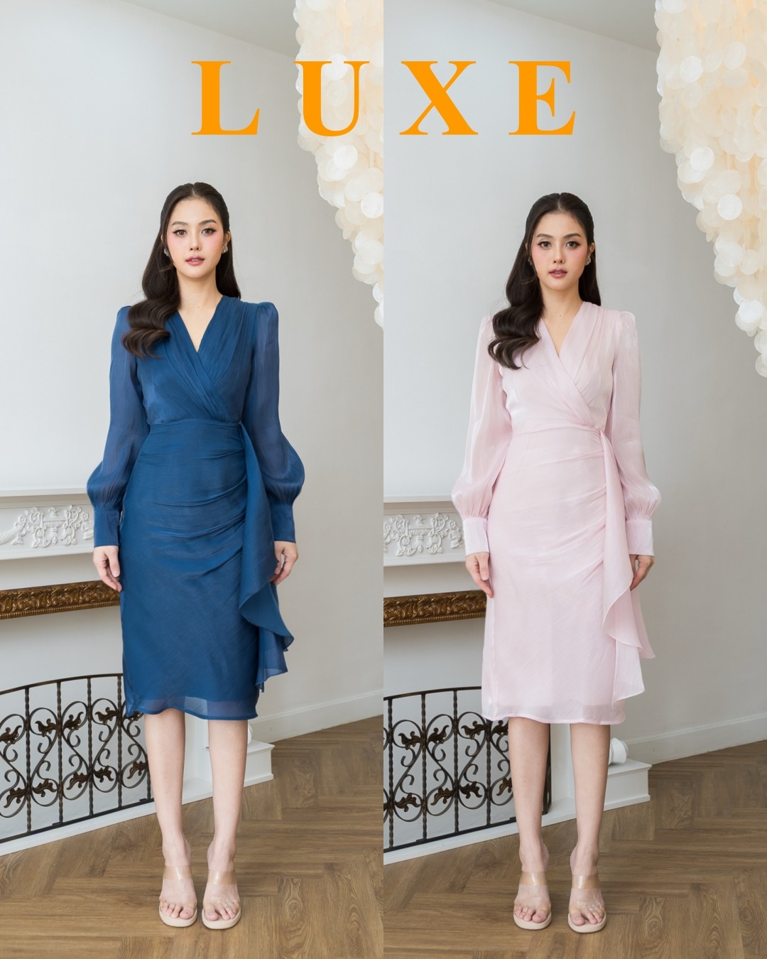 Silky Wrap Neck Long Sleeve Dress Label : LUXE ☑️เดรสเสื้อคอวีป้าย แขนยาว กระโปรงป้ายจับเดรป แต่งชายระบาย ☑️ทำจากผ้าไหมเครปญี่ปุ่น เนื้อนุ่ม มีประกาย เล่นแสงแวววาว ☑️มีซิปซ่อนและซับในเต็มตัว