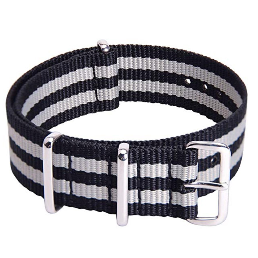 สายนาฬิกานาโต้ สายนาฬิกาผ้าไนลอน NATO Nylon Watch Strap 01 มีขนาด 20 , 22 mm สำหรับ Rolex , Seiko , Omega (Greay-Black)