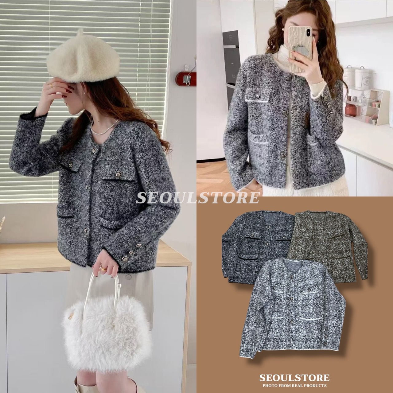 เสื้อคลุมคอกลมสไตล์ใหม่ เสื้อผ้าส่วนตัว เสื้อคลุมดาราดูแพงเก๋ดี