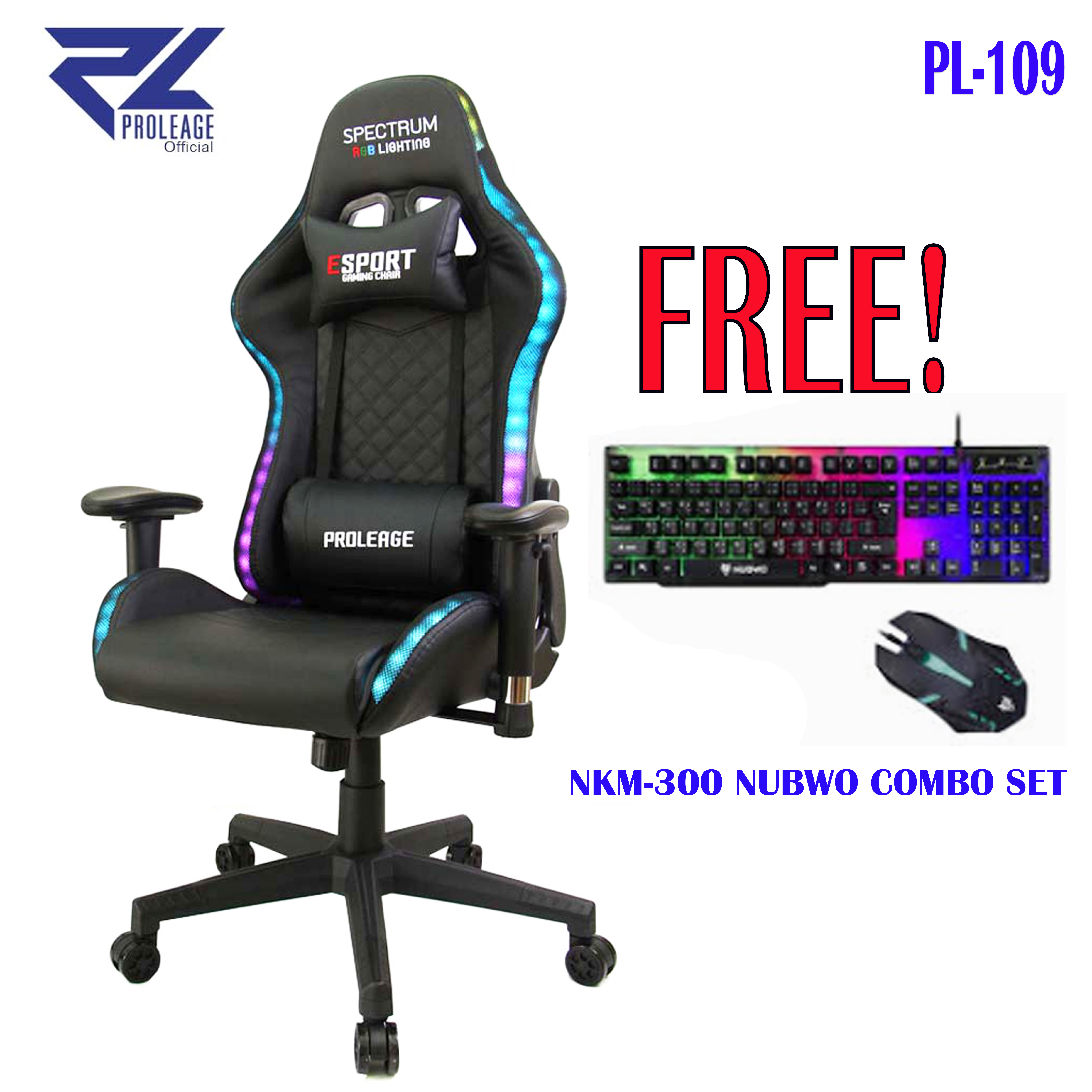 PL-109 Proleage LED ERGONOMIC เก้าอี้ เกมมิ่ง GAMING CHAIR PL-109 CG-PL-CH-109BK