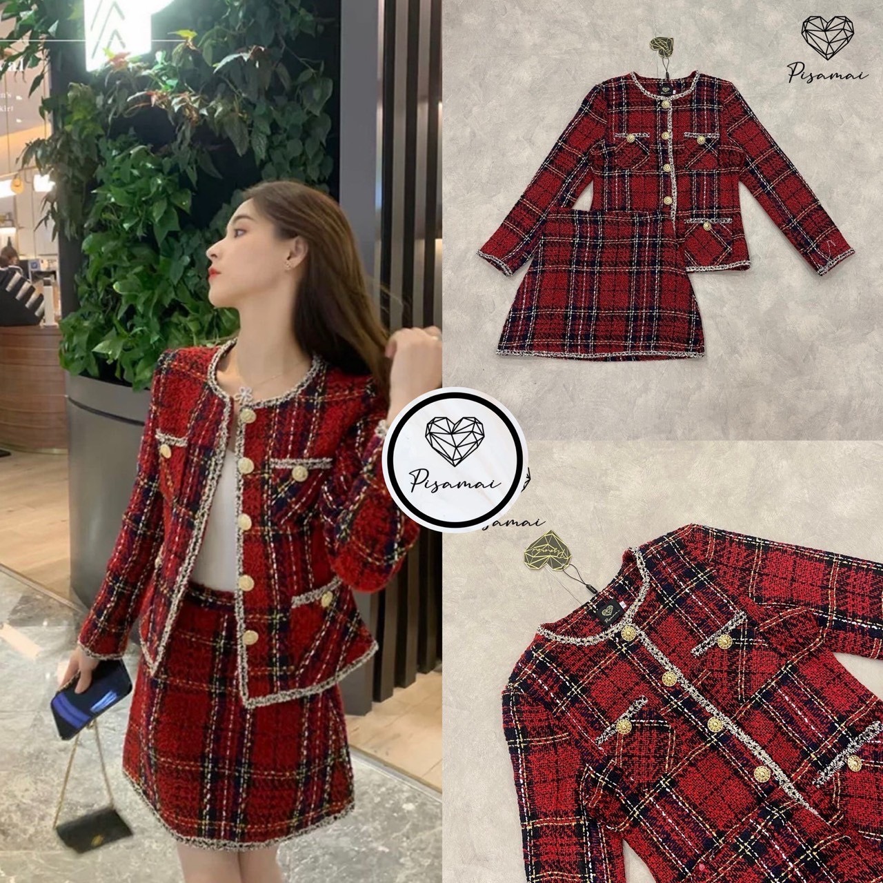 เซ็ตผ้าทวิสลายสก็อตสีแดงน่ารักๆ มาคู่กับกระโปรงสอบตัวสั้นเข้าเซ็ต เหมาะกับช่วงเทศกาลมากๆค่า ราคานี้มือต้องไวเลยค่า