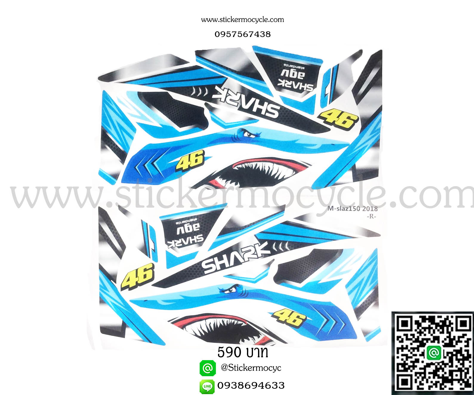 Sticker YAMAHA M SLAZ ปี 2018 ติดรถได้ทุกสี ลายฉลาม (เคลือบเงา) สติ๊กเกอร์ ติดรถมอเตอร์ไซค์ ยามาฮ่า เอ็ม แสลด