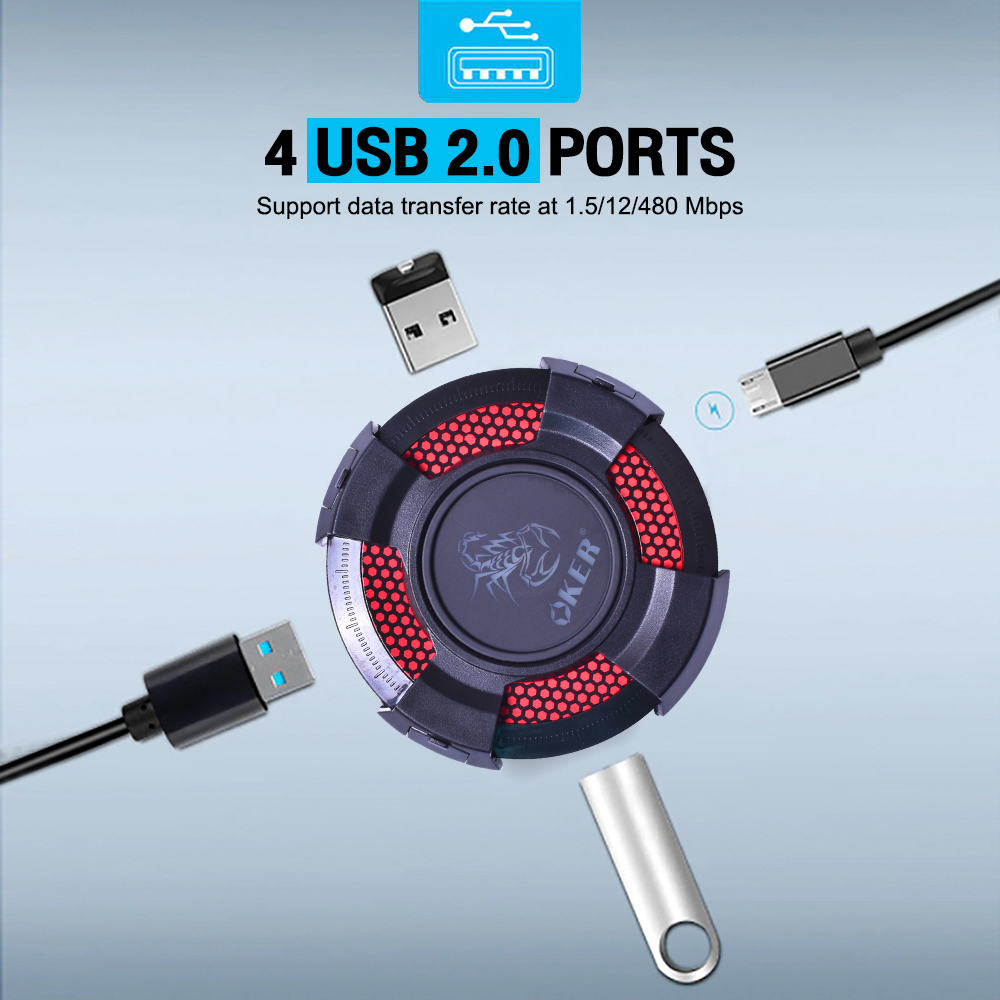 H-1 OKER HUB USB 4Port สายยาว 65cm. HB-4P-OK-H-1GR/RE